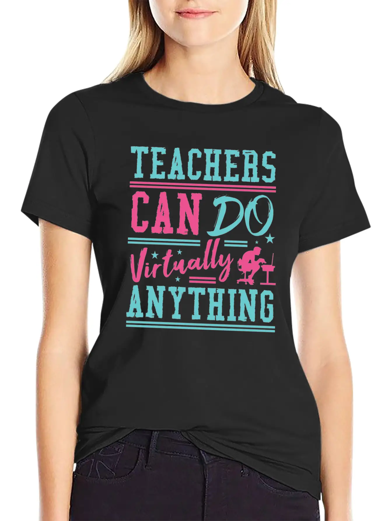 Teachers Can Do Anything Virtually School Teach Comfortable Minimalist Graphic Tee – Summer Style Essential