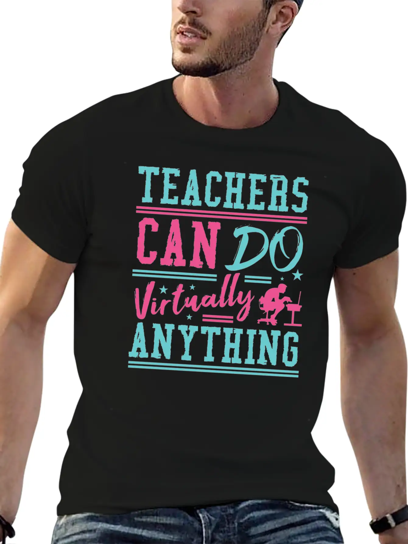 Teachers Can Do Anything Virtually School Teach Comfortable Minimalist Graphic Tee – Summer Style Essential