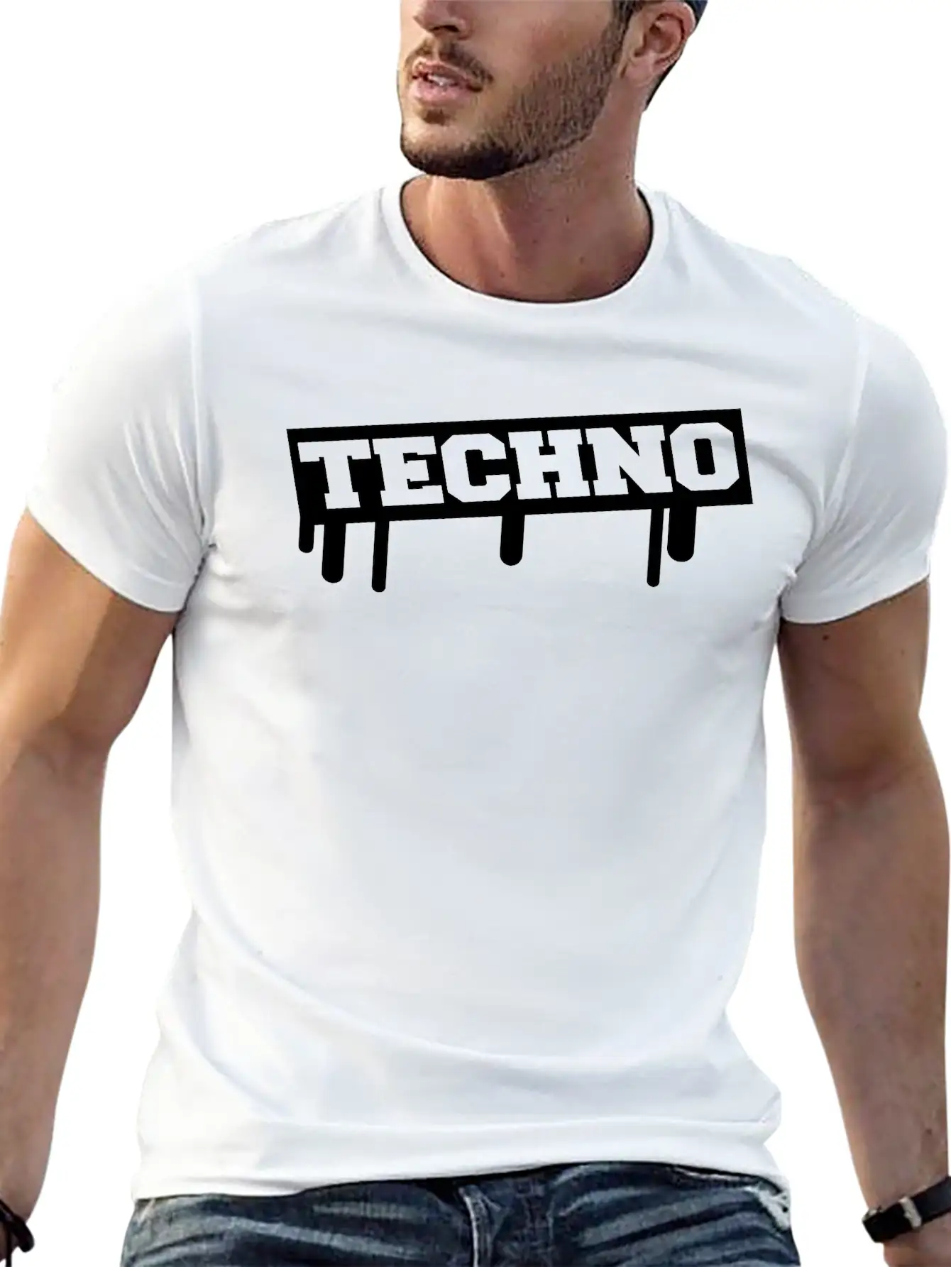 Techno Music Love Graffiti Stamp Quote Party Logo Basic Graphic T-Shirt – Daily Comfort In Soft Cotton