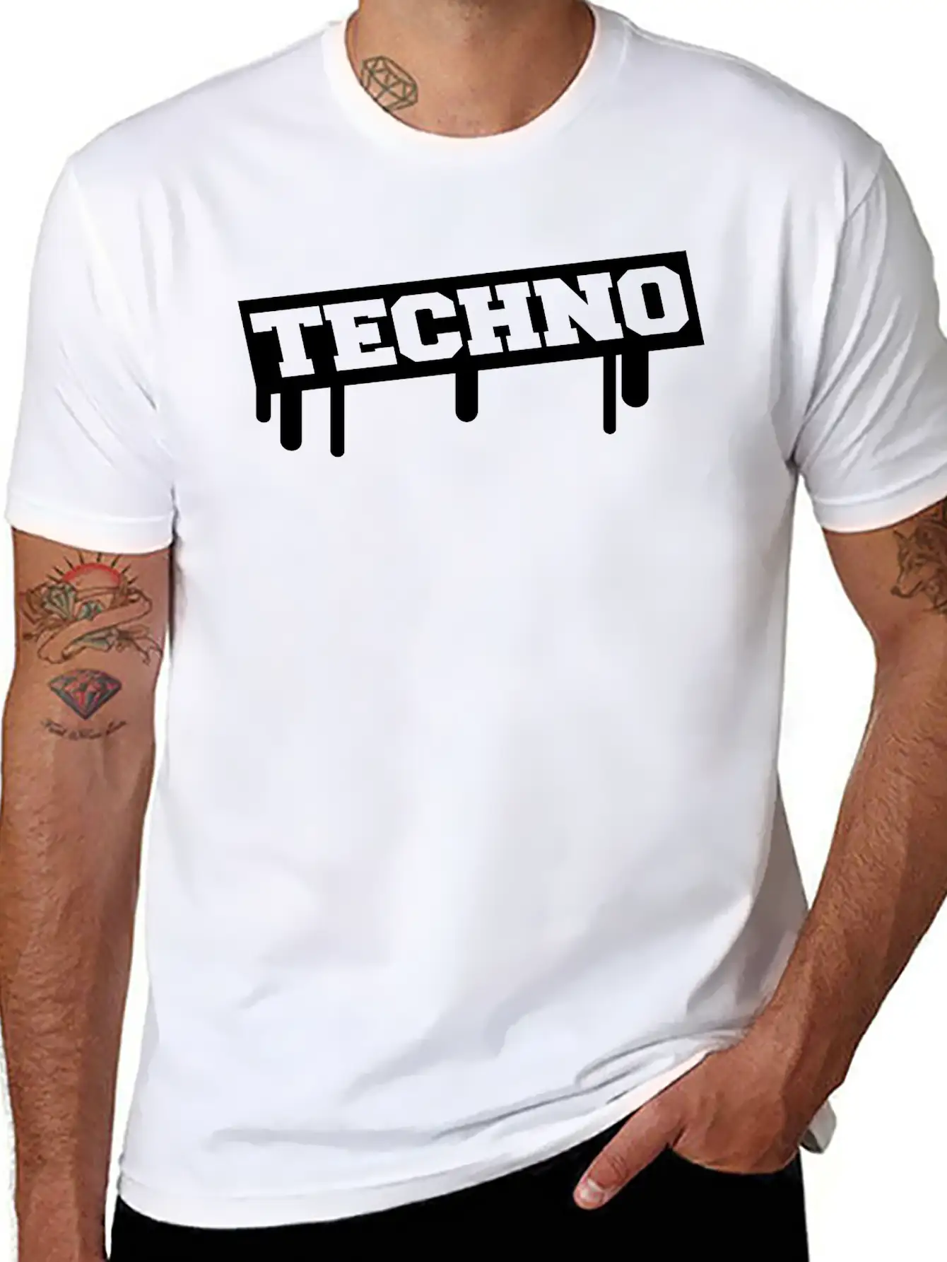 Techno Music Love Graffiti Stamp Quote Party Logo Basic Graphic T-Shirt – Daily Comfort In Soft Cotton
