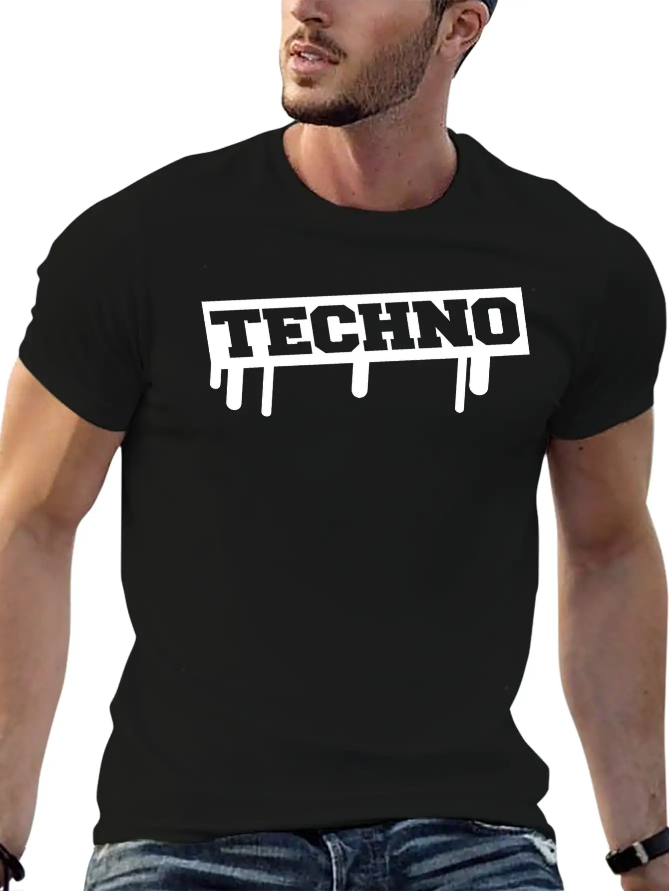 Techno Music Love Graffiti Stamp Quote Party Logo Basic Graphic T-Shirt – Daily Comfort In Soft Cotton