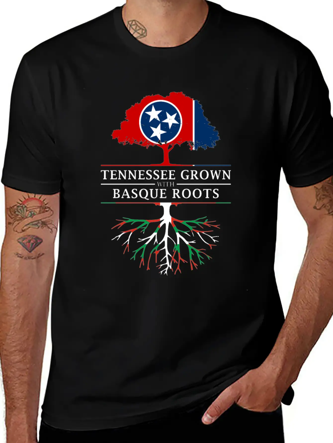 Tennessee Grown With Basque Roots Basque Design Unisex Short Sleeve Soft Cotton T-Shirt – Casual Everyday Wear