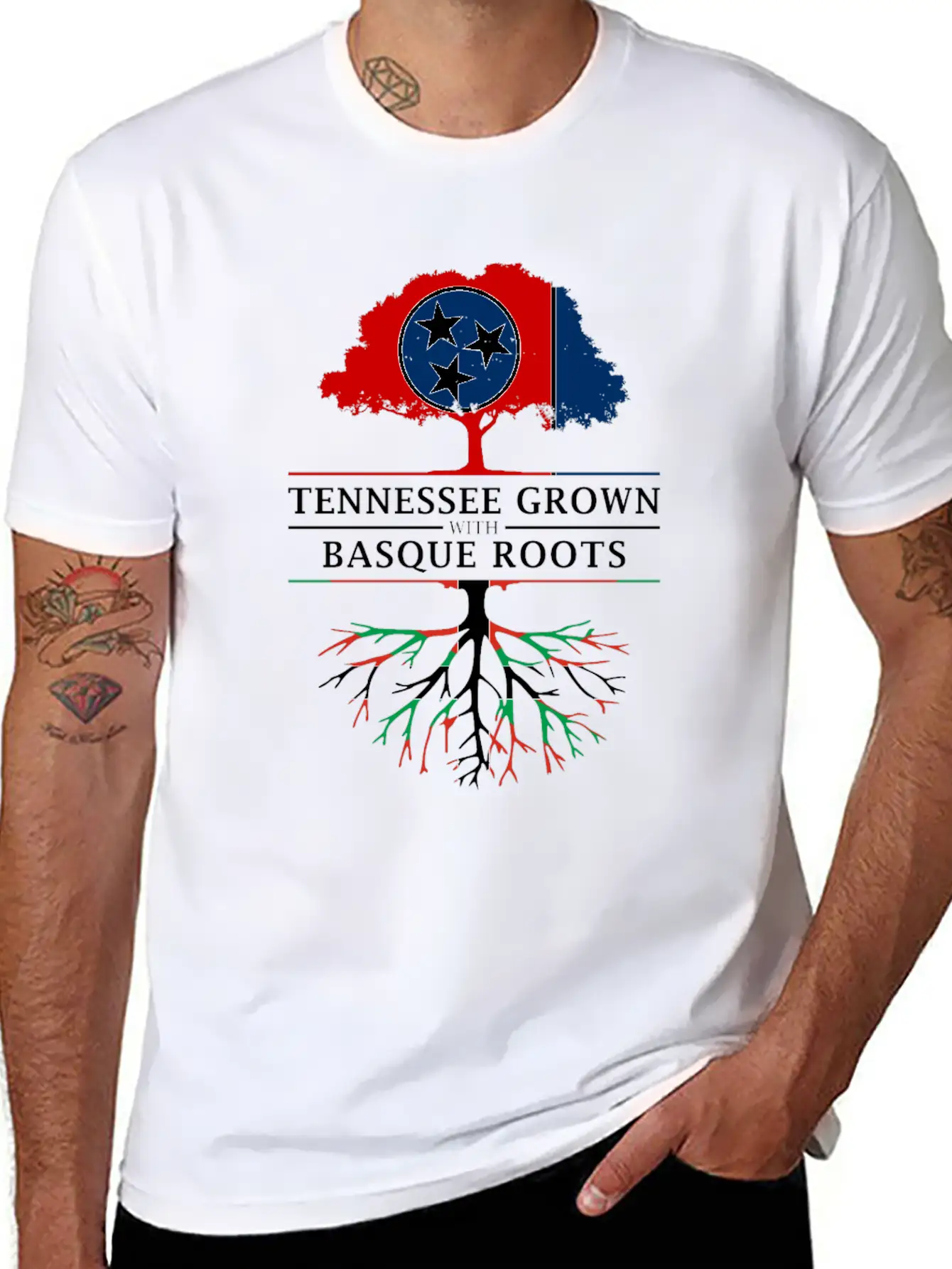 Tennessee Grown With Basque Roots Basque Design Unisex Short Sleeve Soft Cotton T-Shirt – Casual Everyday Wear