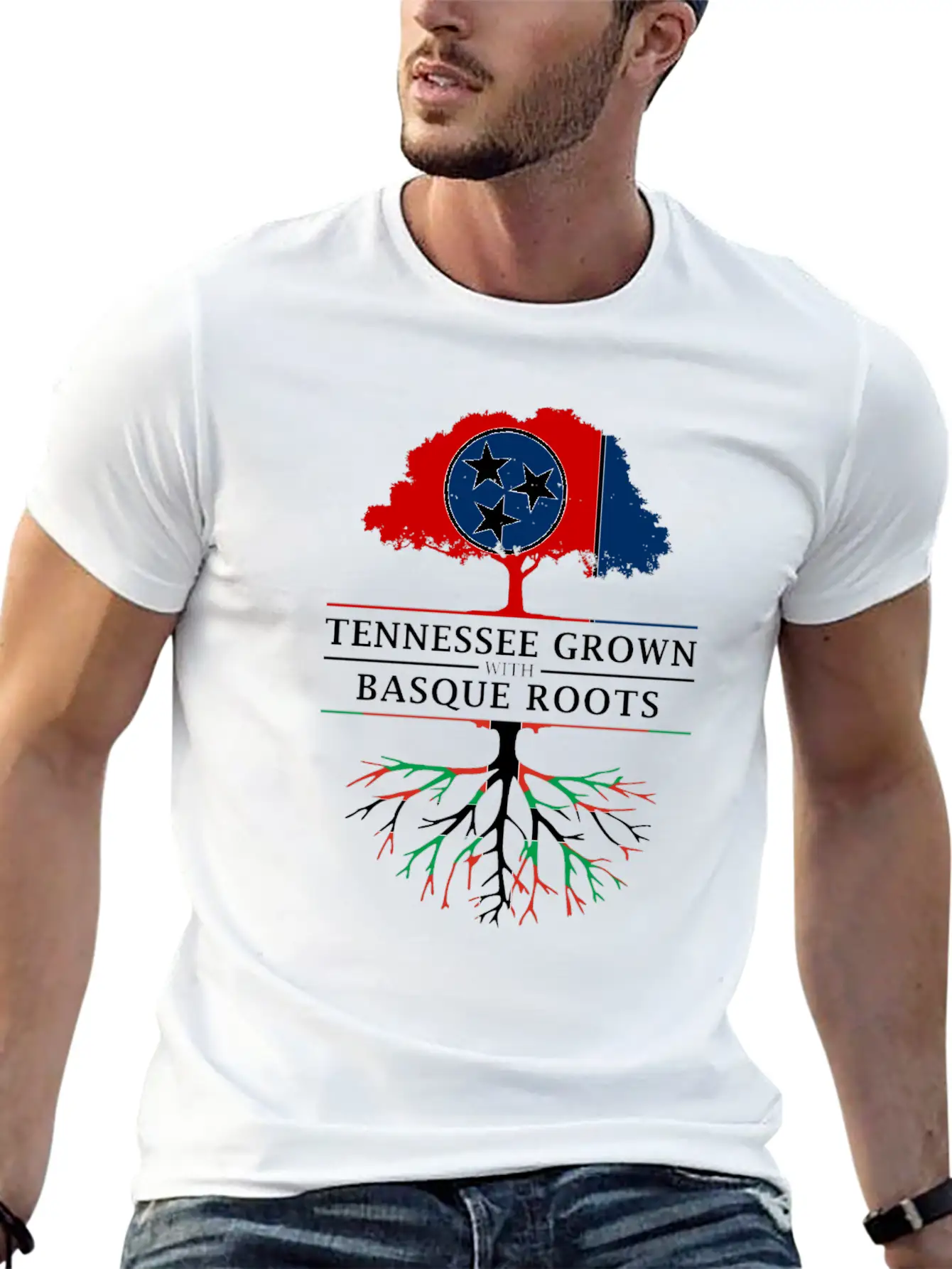 Tennessee Grown With Basque Roots Basque Design Unisex Short Sleeve Soft Cotton T-Shirt – Casual Everyday Wear