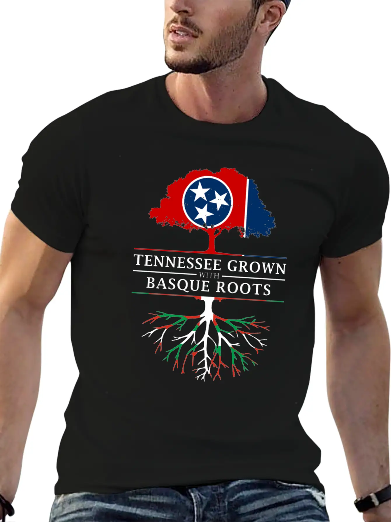 Tennessee Grown With Basque Roots Basque Design Unisex Short Sleeve Soft Cotton T-Shirt – Casual Everyday Wear