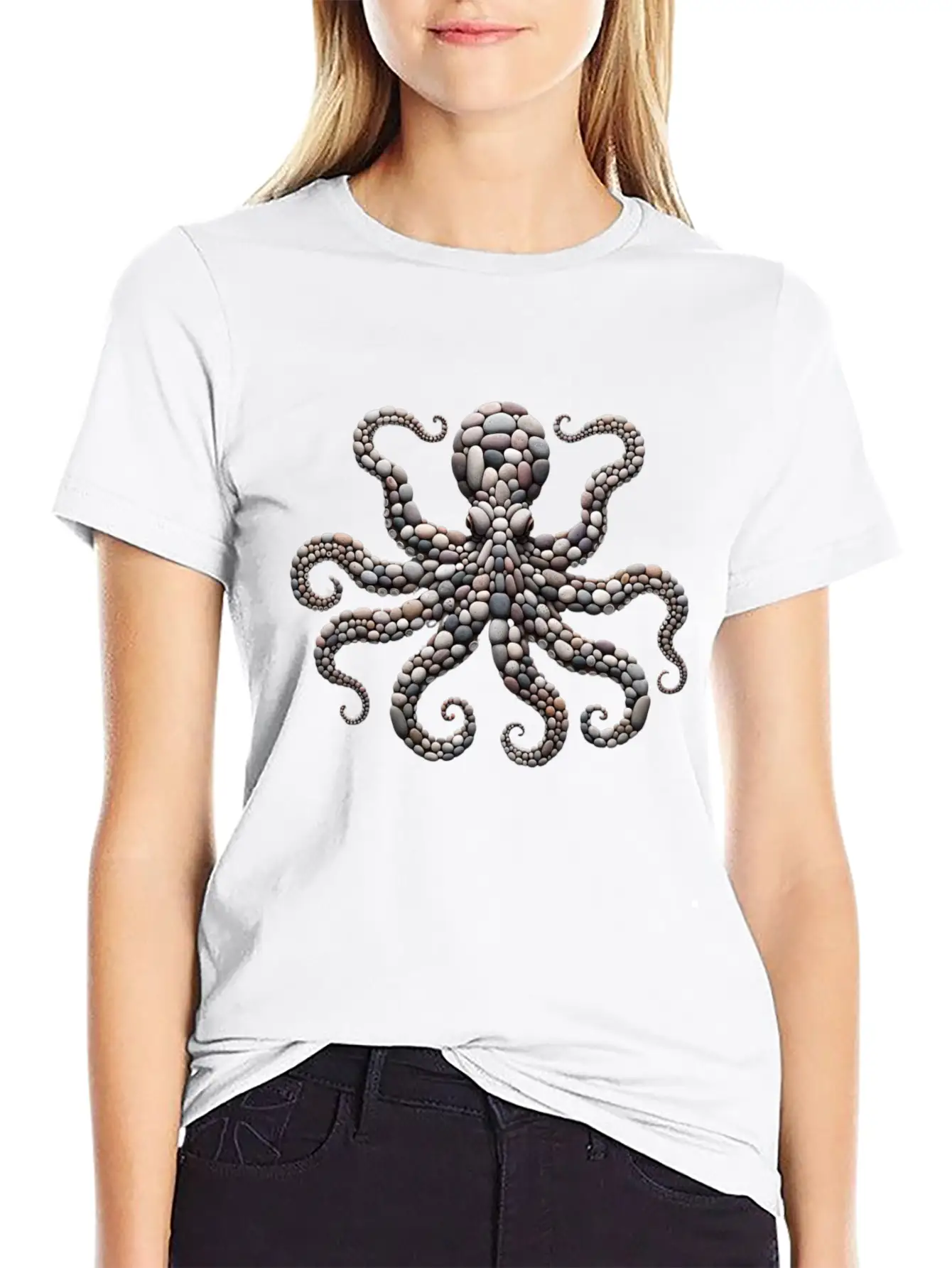 Tentacle Embrace - Octopus Pebble Mosaic Timeless Short Sleeve Tee – Comfy And Minimalist Design