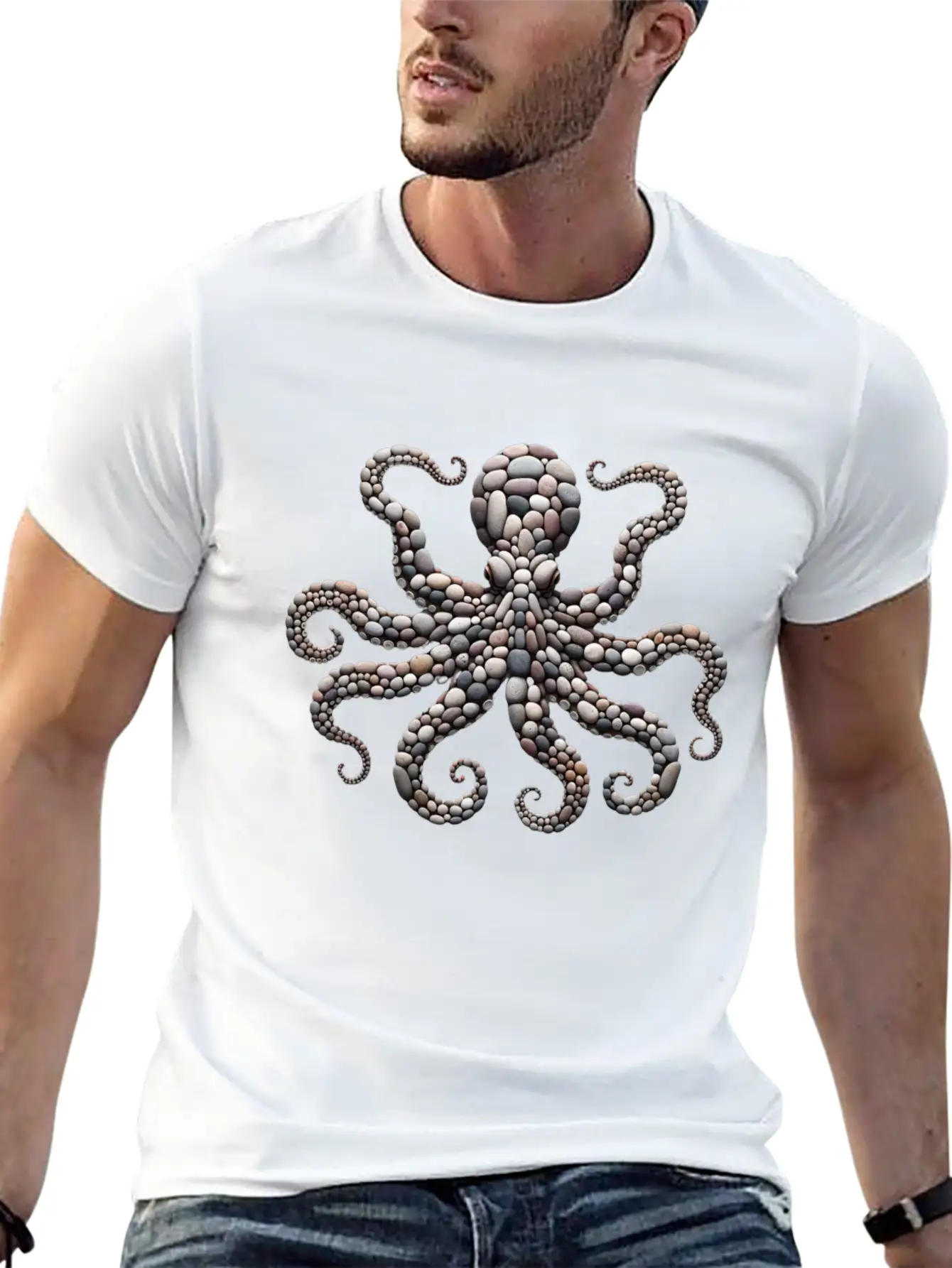 Tentacle Embrace - Octopus Pebble Mosaic Timeless Short Sleeve Tee – Comfy And Minimalist Design