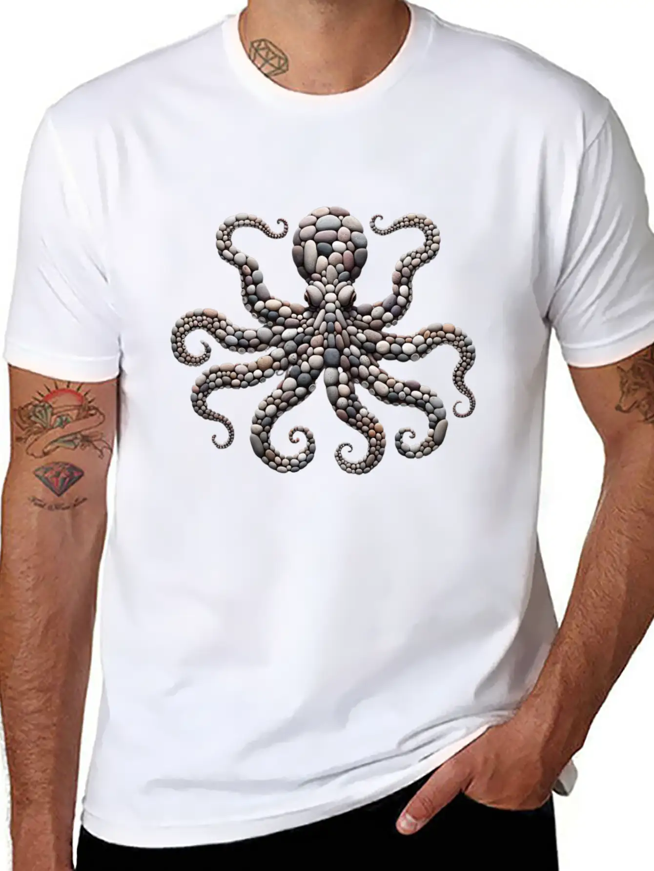 Tentacle Embrace - Octopus Pebble Mosaic Timeless Short Sleeve Tee – Comfy And Minimalist Design
