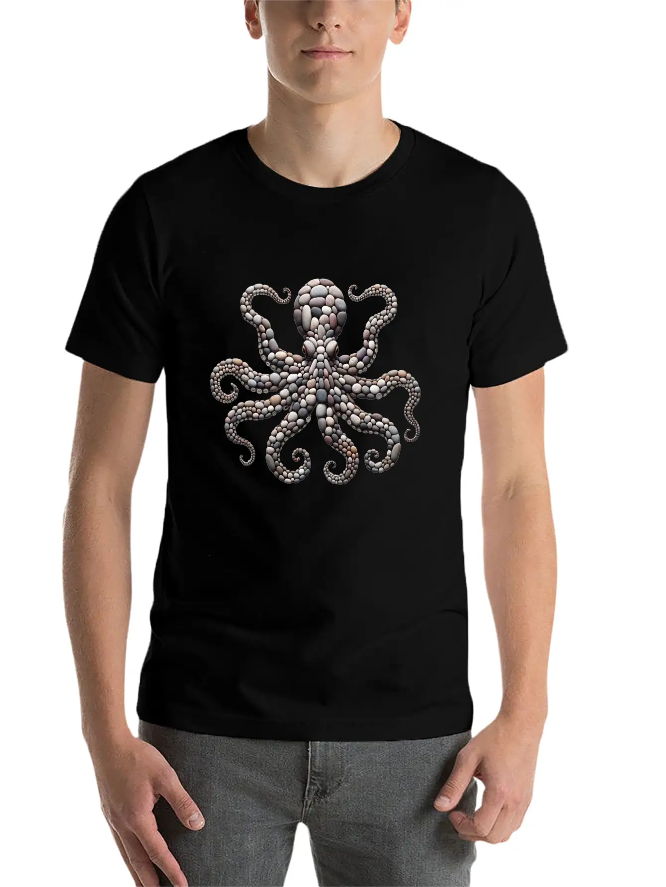 Tentacle Embrace - Octopus Pebble Mosaic Timeless Short Sleeve Tee – Comfy And Minimalist Design