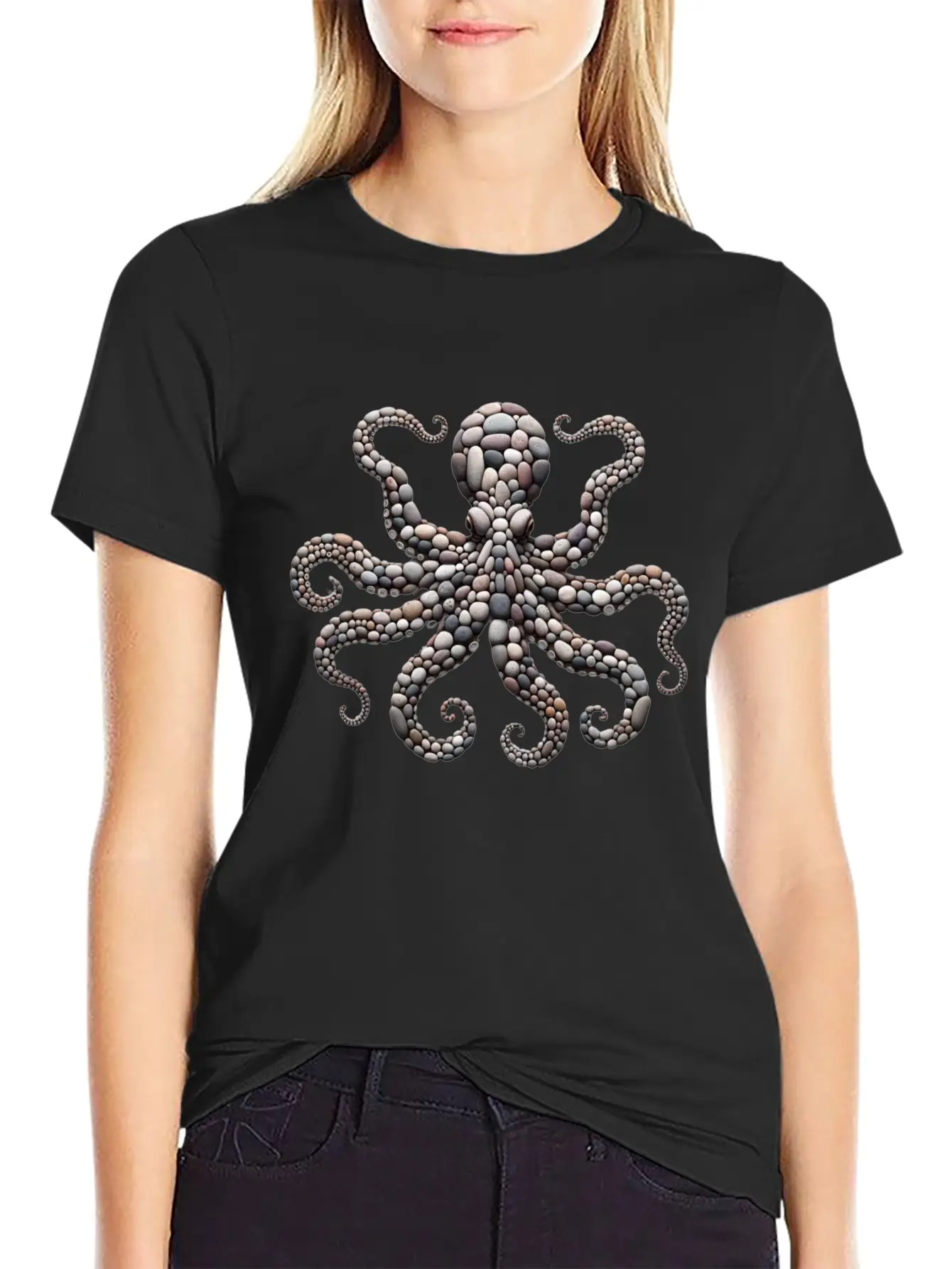 Tentacle Embrace - Octopus Pebble Mosaic Timeless Short Sleeve Tee – Comfy And Minimalist Design