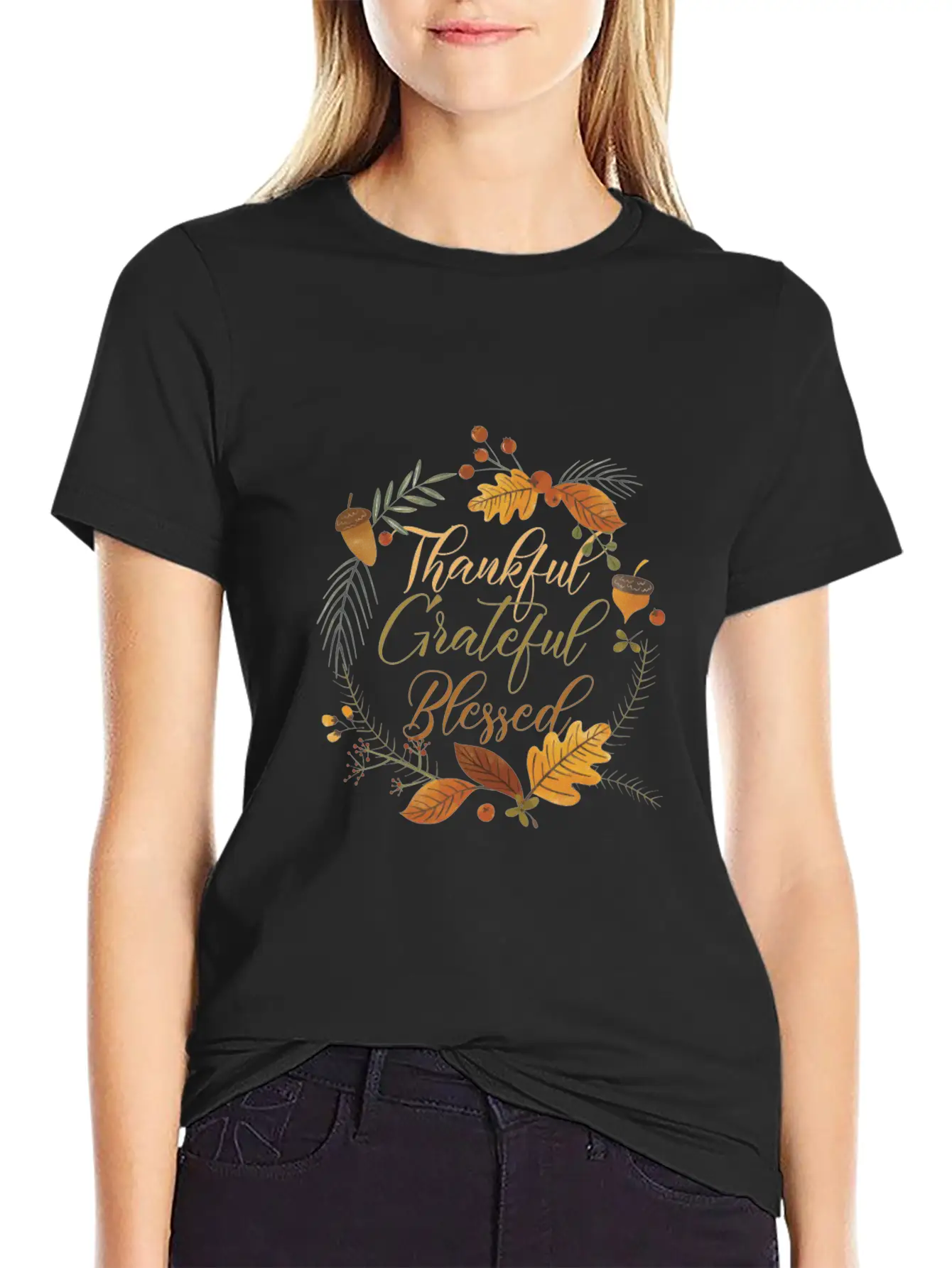 Thankful Grateful Blessed Comfortable Minimalist Graphic Tee – Summer Style Essential
