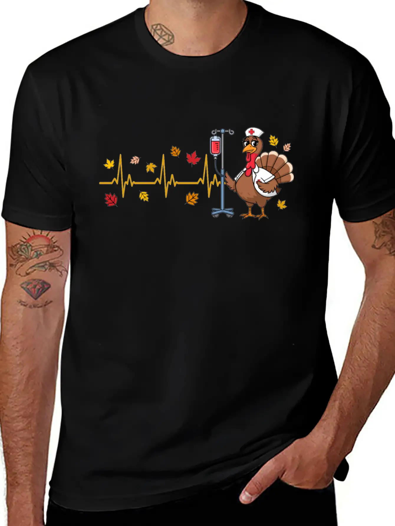 Thanksgiving Nurse Turkey Heartbeat Fall Leaves Timeless Short Sleeve Tee – Comfy And Minimalist Design