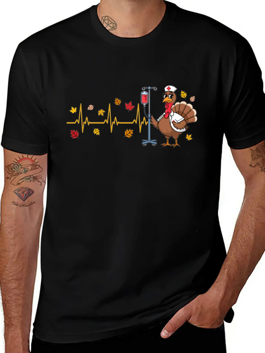 Thanksgiving Nurse Turkey Heartbeat Fall Leaves Timeless Short Sleeve Tee – Comfy And Minimalist Design