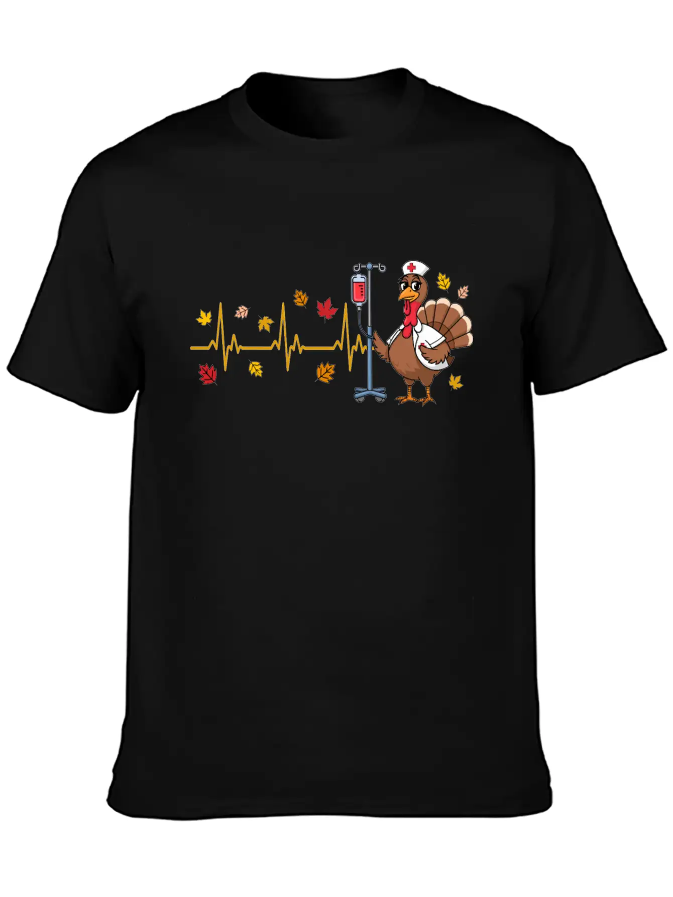 Thanksgiving Nurse Turkey Heartbeat Fall Leaves Timeless Short Sleeve Tee – Comfy And Minimalist Design