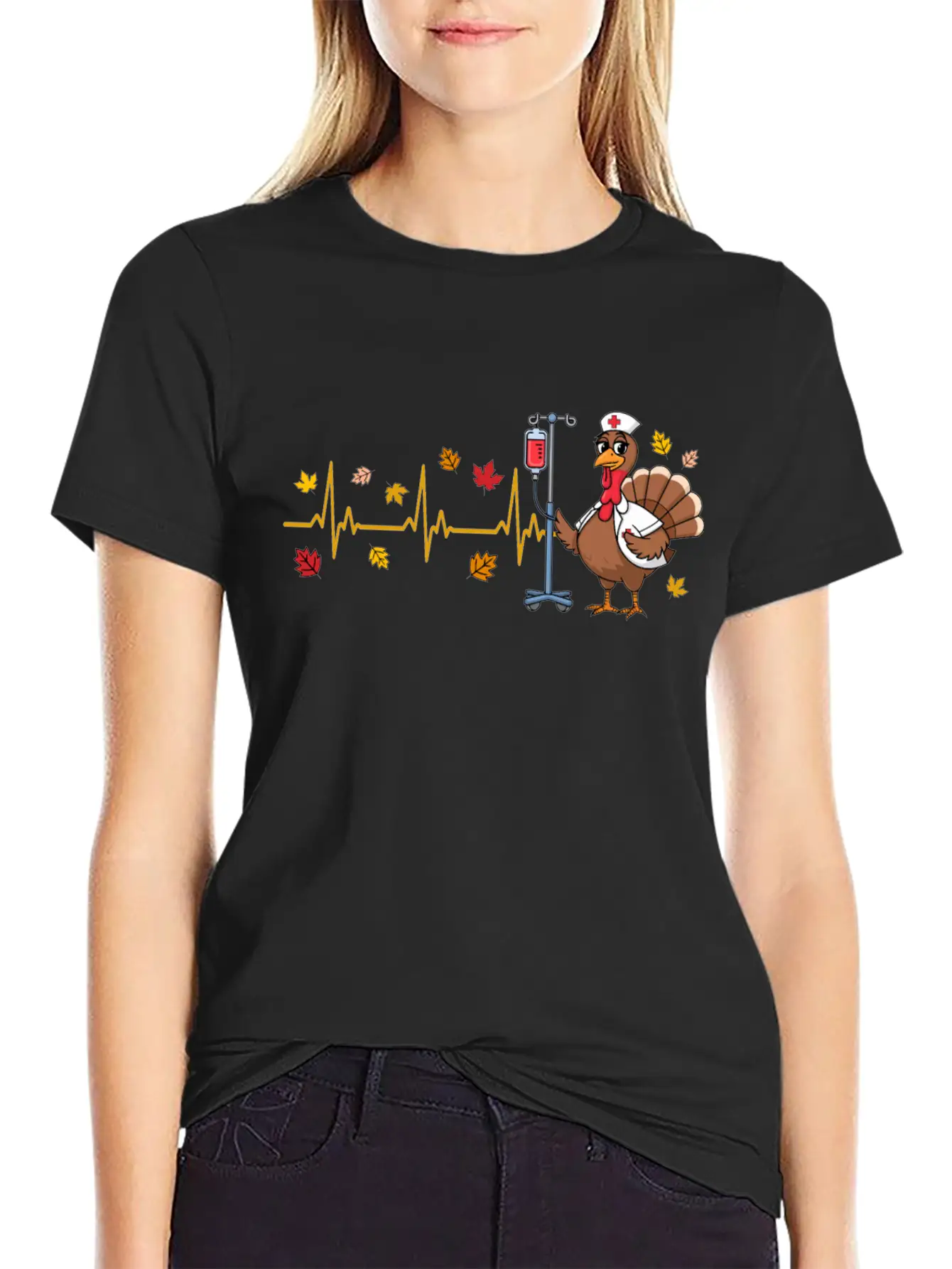 Thanksgiving Nurse Turkey Heartbeat Fall Leaves Timeless Short Sleeve Tee – Comfy And Minimalist Design