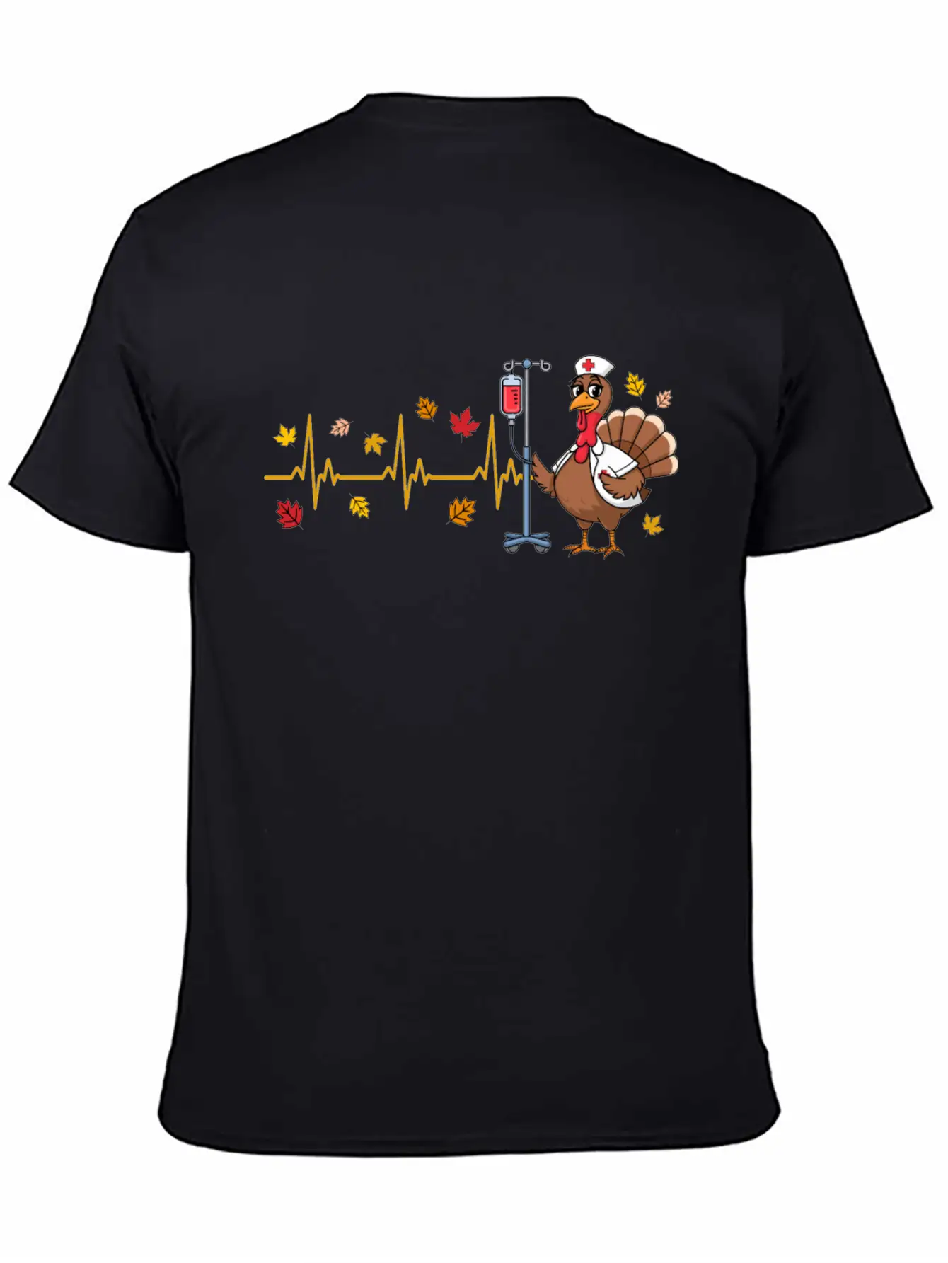 Thanksgiving Nurse Turkey Heartbeat Fall Leaves Timeless Short Sleeve Tee – Comfy And Minimalist Design