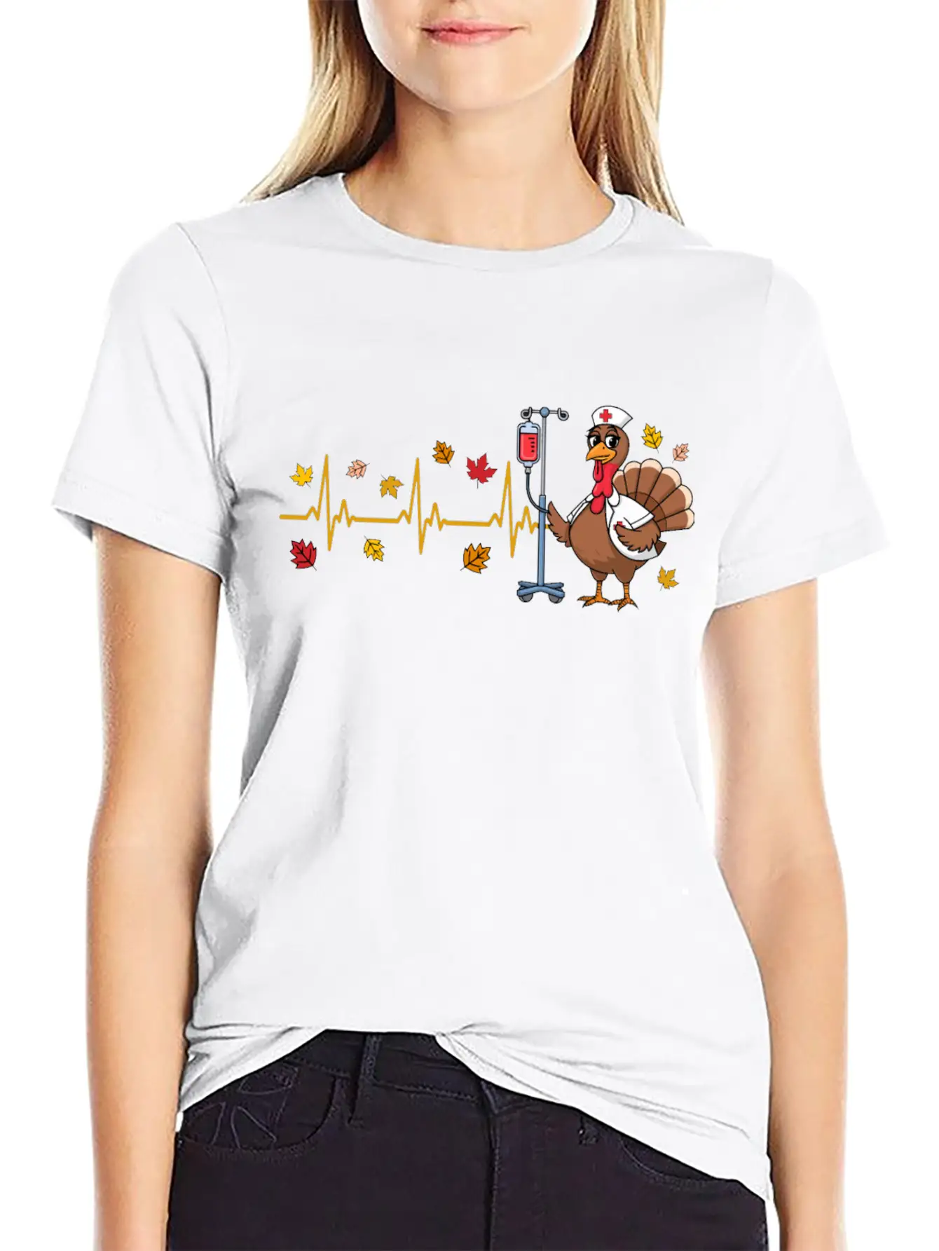 Thanksgiving Nurse Turkey Heartbeat Fall Leaves Timeless Short Sleeve Tee – Comfy And Minimalist Design