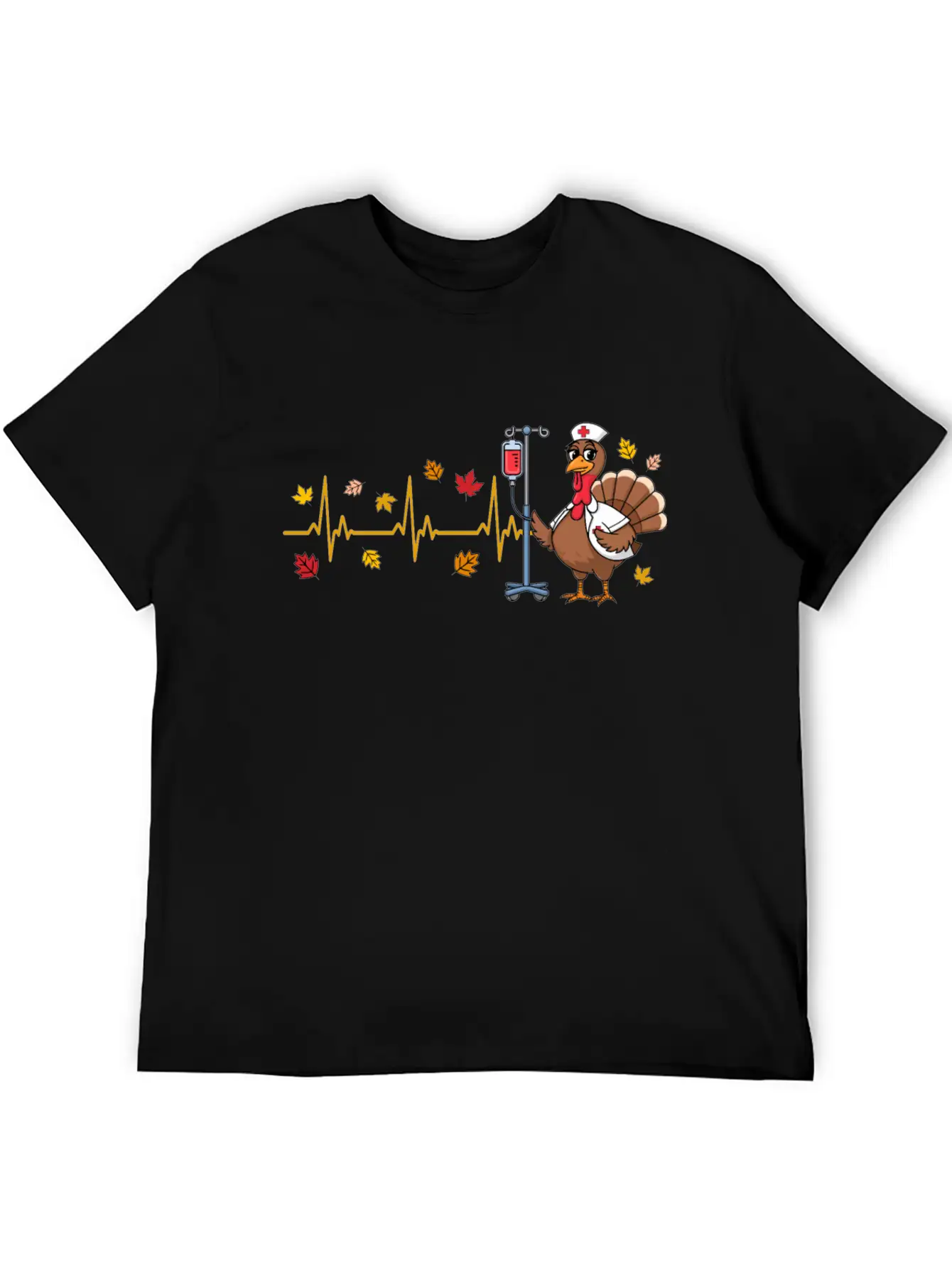 Thanksgiving Nurse Turkey Heartbeat Fall Leaves Timeless Short Sleeve Tee – Comfy And Minimalist Design