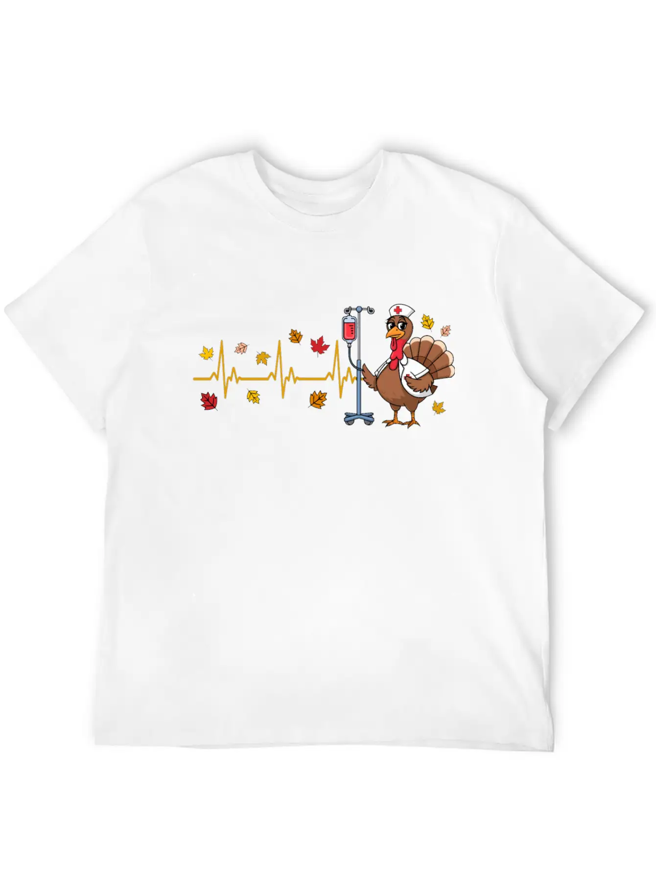 Thanksgiving Nurse Turkey Heartbeat Fall Leaves Timeless Short Sleeve Tee – Comfy And Minimalist Design