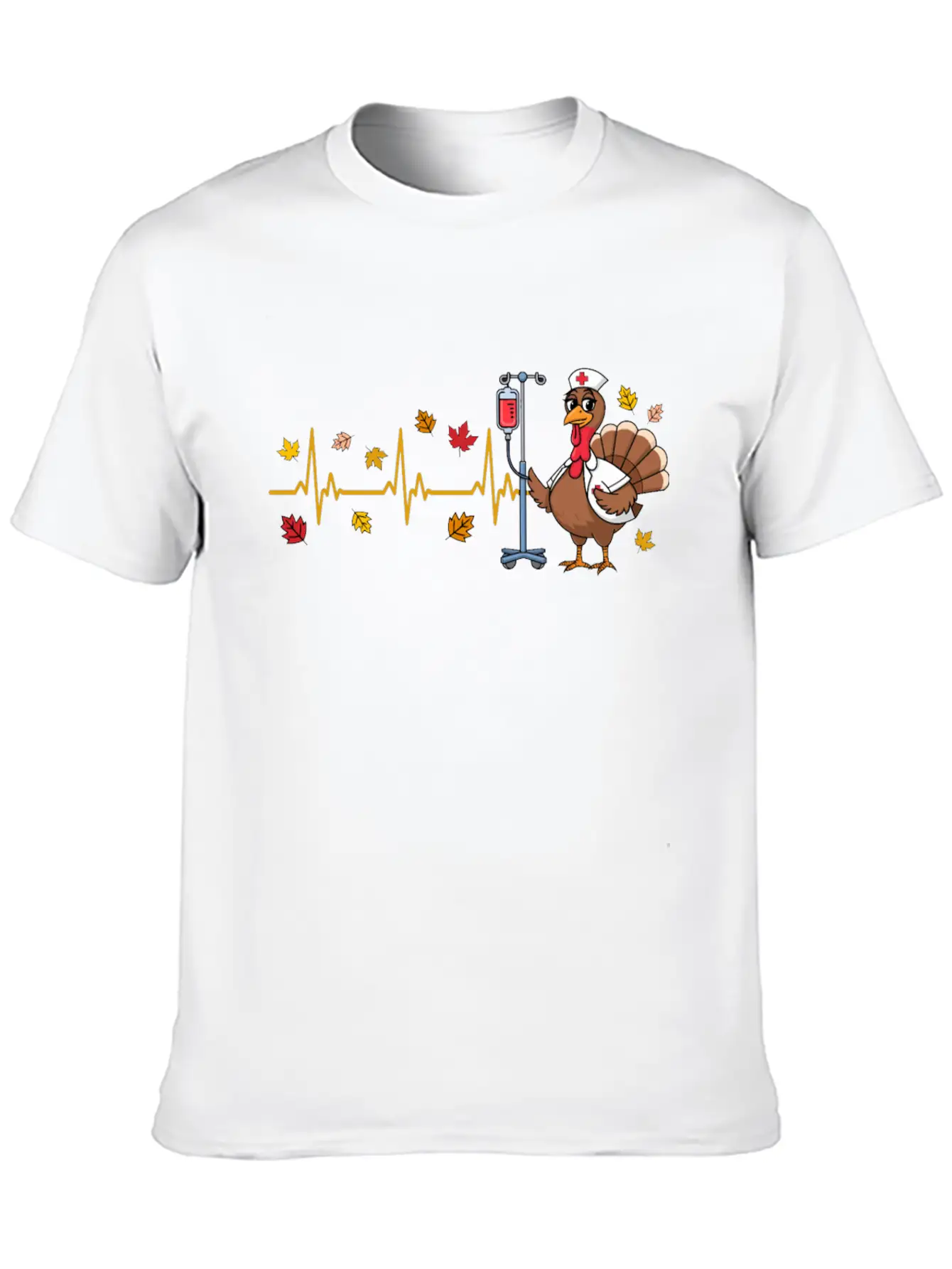 Thanksgiving Nurse Turkey Heartbeat Fall Leaves Timeless Short Sleeve Tee – Comfy And Minimalist Design