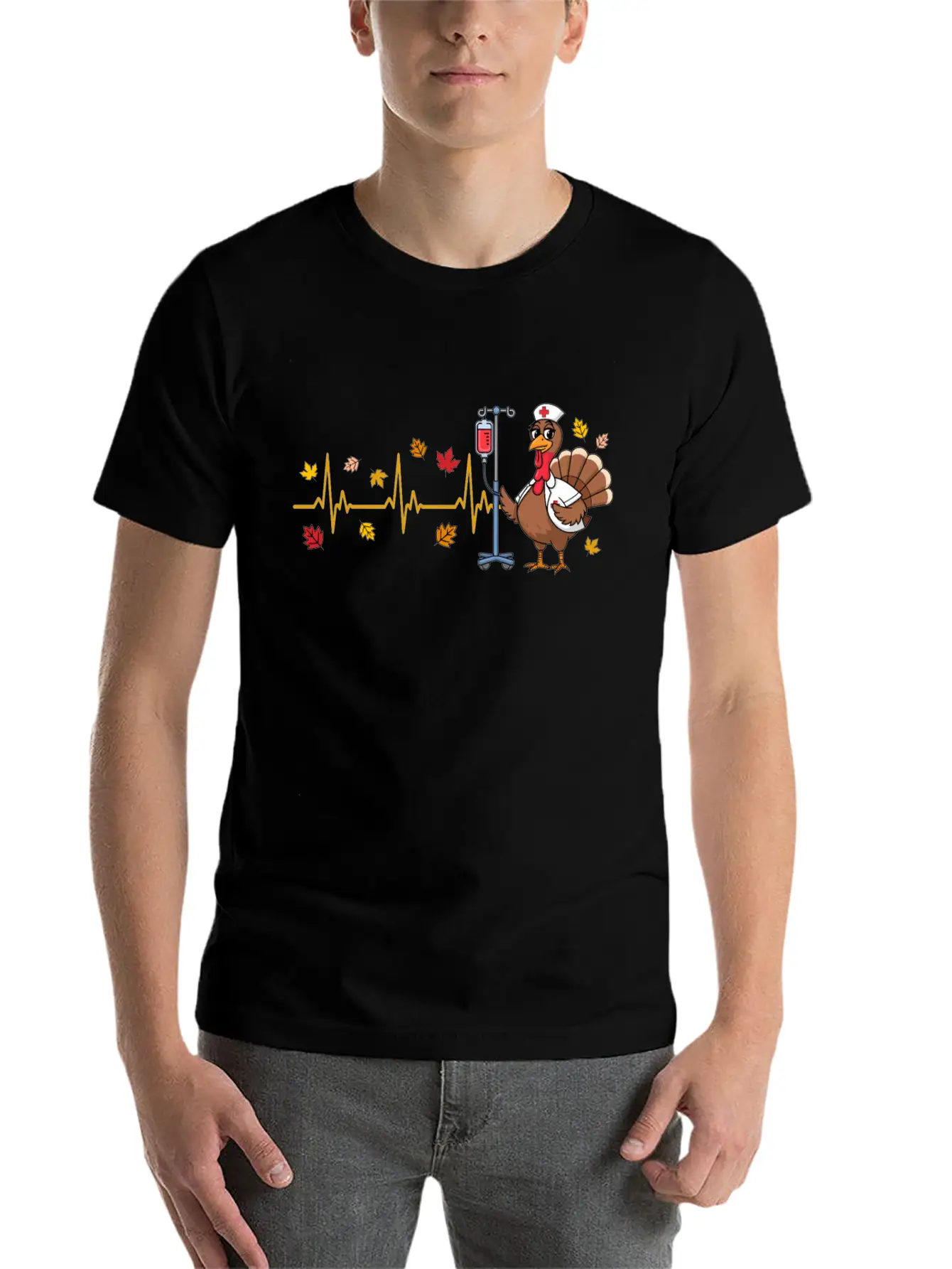 Thanksgiving Nurse Turkey Heartbeat Fall Leaves Timeless Short Sleeve Tee – Comfy And Minimalist Design