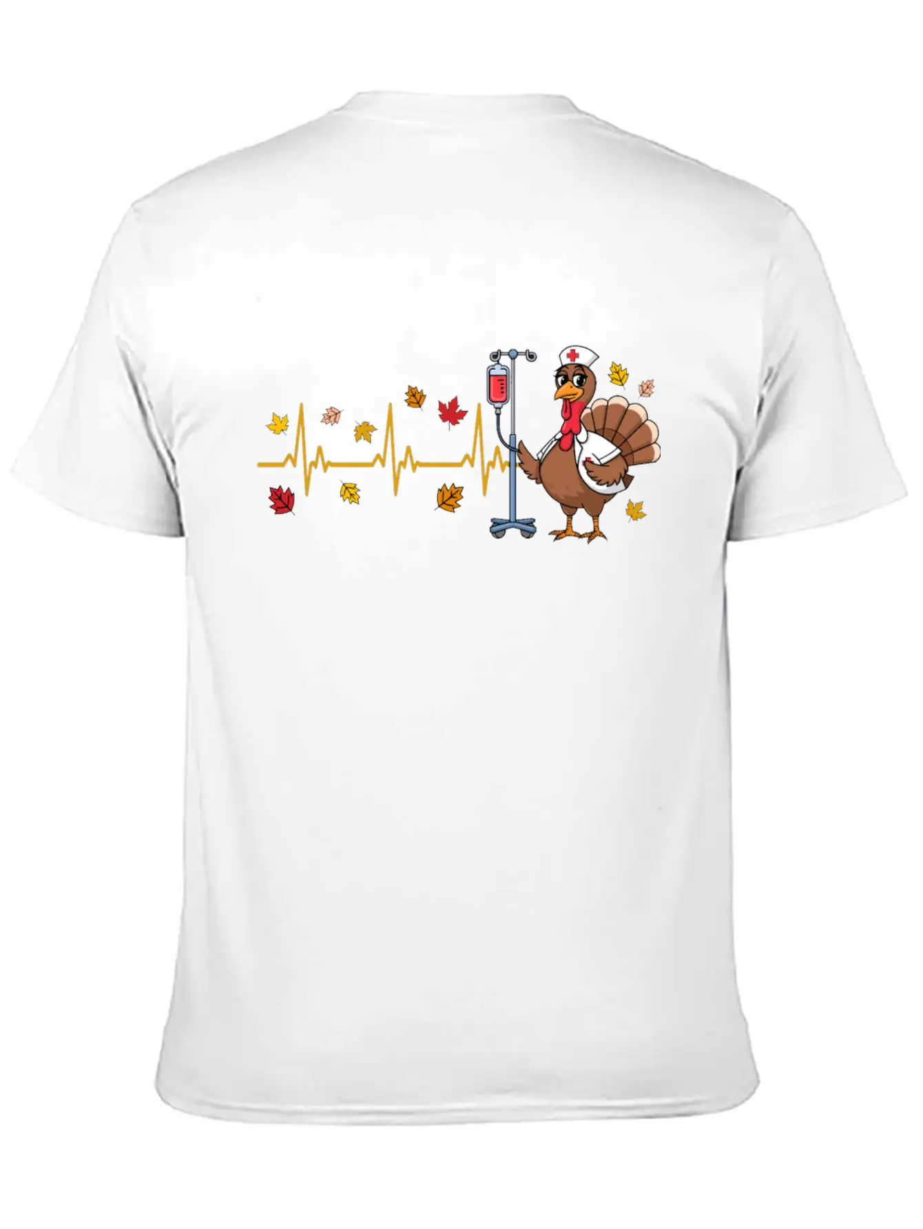 Thanksgiving Nurse Turkey Heartbeat Fall Leaves Timeless Short Sleeve Tee – Comfy And Minimalist Design