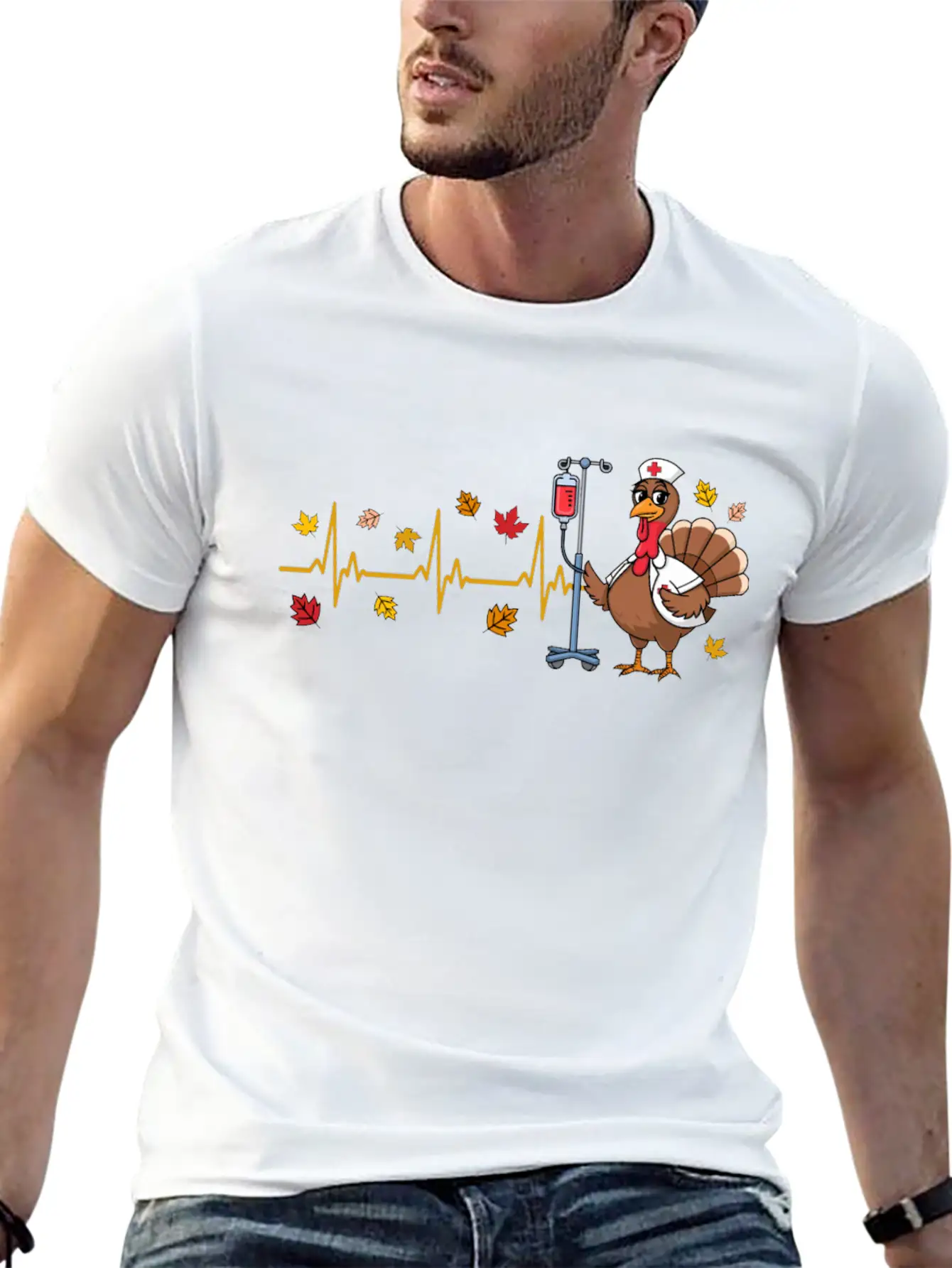 Thanksgiving Nurse Turkey Heartbeat Fall Leaves Timeless Short Sleeve Tee – Comfy And Minimalist Design