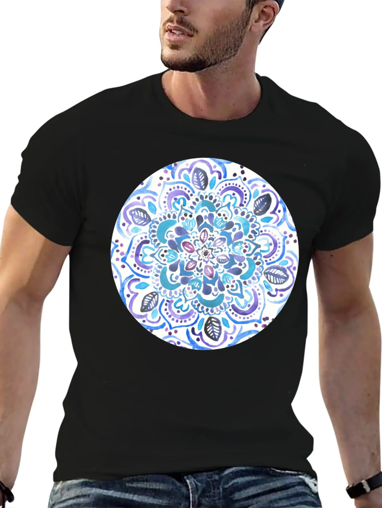 The Blues Watercolour Mandala Stylish Everyday T-Shirt – Unisex Basic Cotton Tee