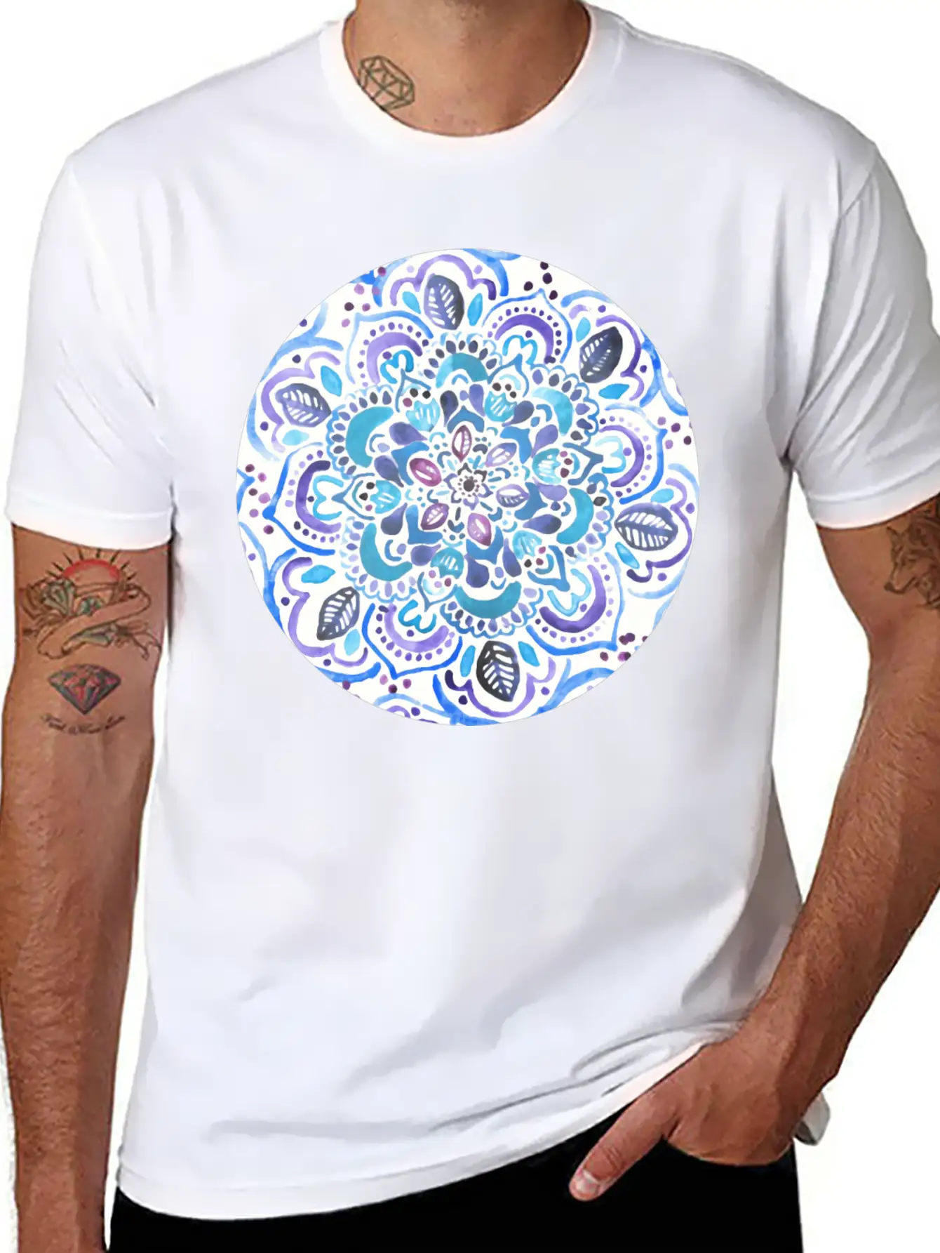 The Blues Watercolour Mandala Stylish Everyday T-Shirt – Unisex Basic Cotton Tee
