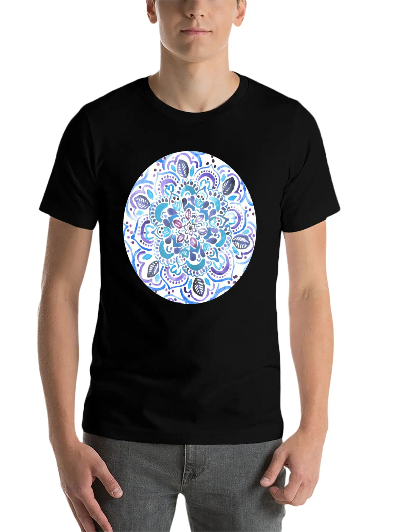 The Blues Watercolour Mandala Stylish Everyday T-Shirt – Unisex Basic Cotton Tee