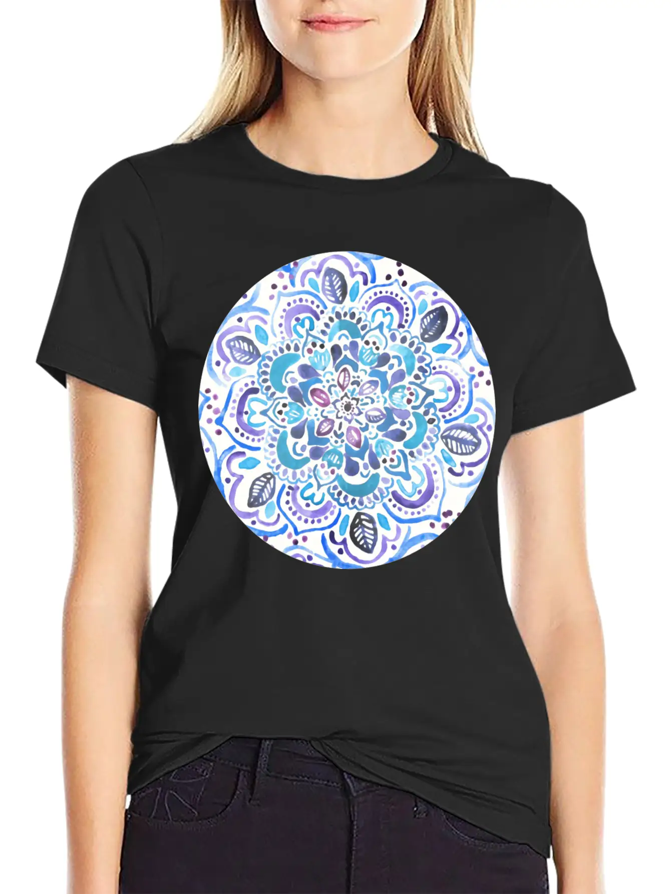 The Blues Watercolour Mandala Stylish Everyday T-Shirt – Unisex Basic Cotton Tee