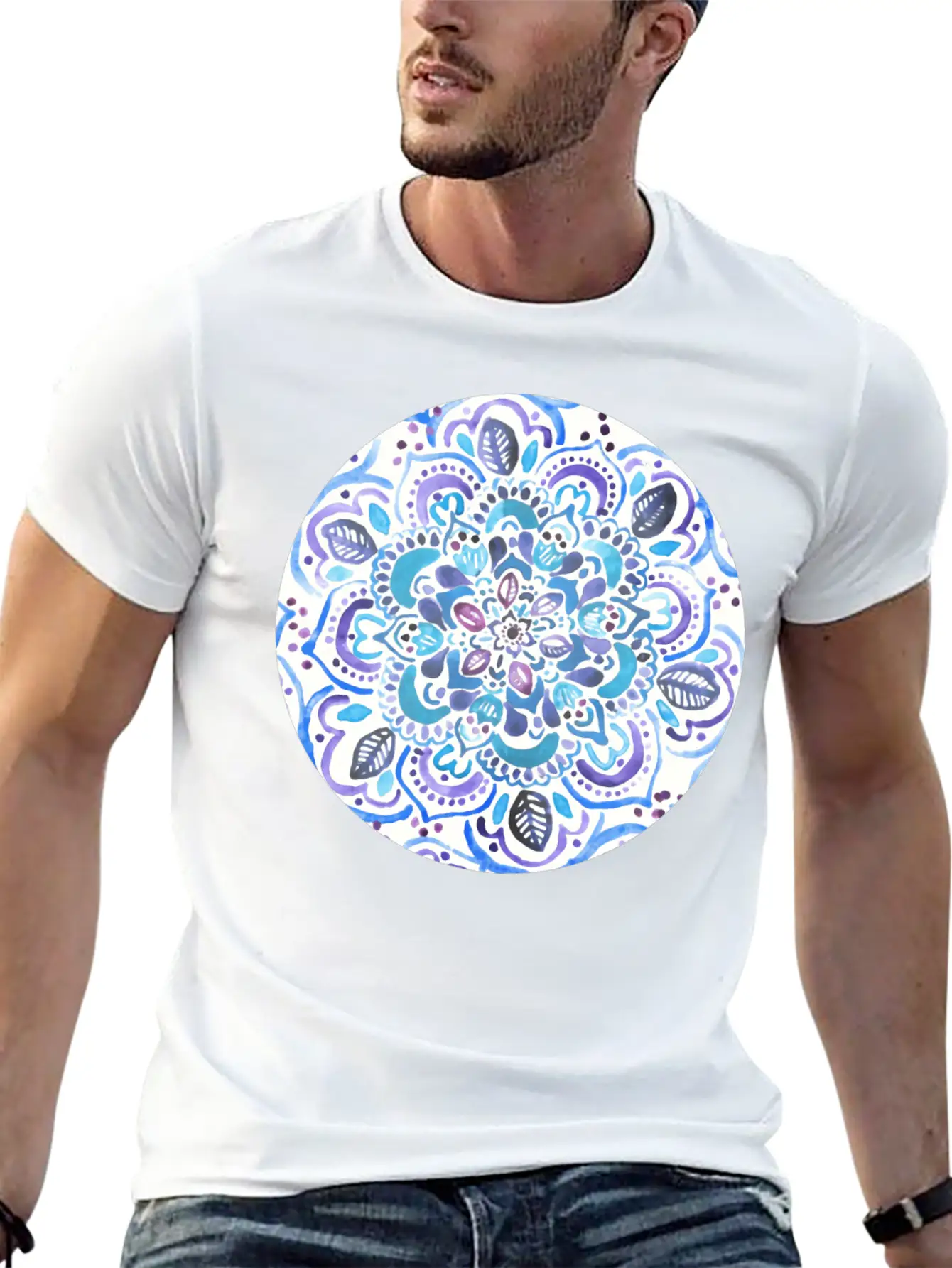 The Blues Watercolour Mandala Stylish Everyday T-Shirt – Unisex Basic Cotton Tee