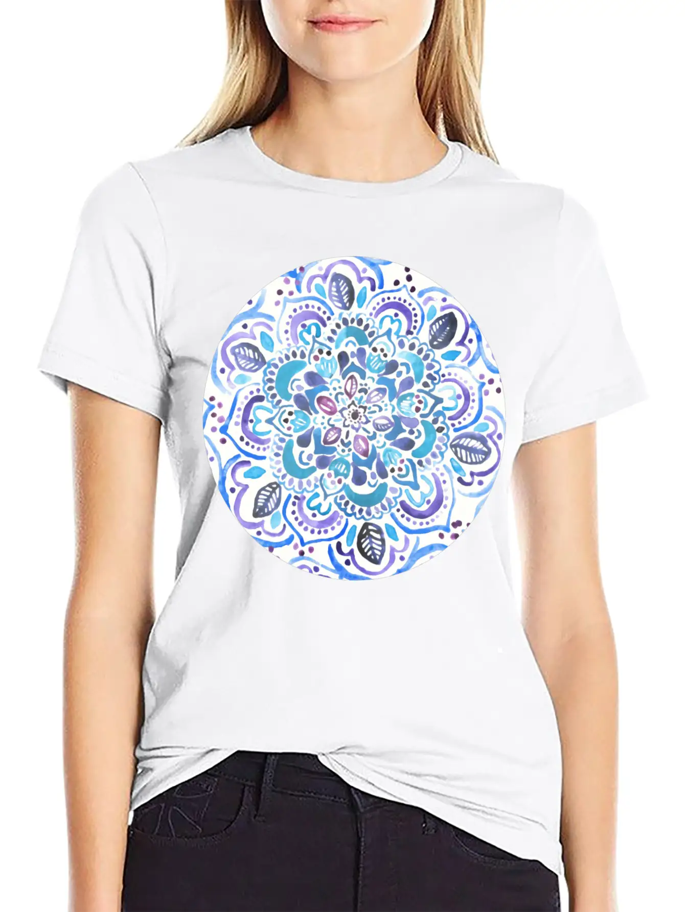 The Blues Watercolour Mandala Stylish Everyday T-Shirt – Unisex Basic Cotton Tee