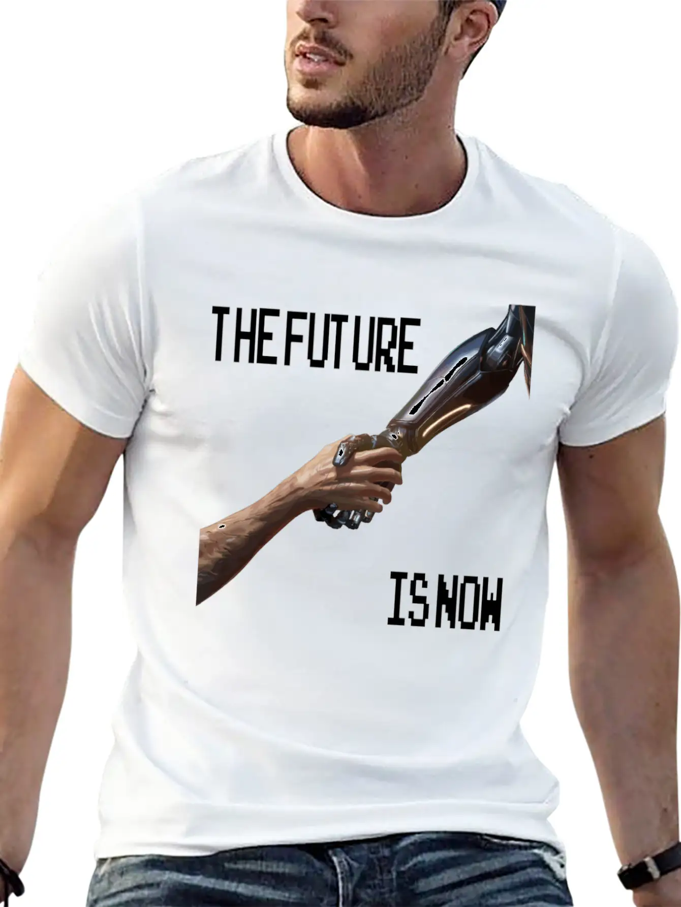 The Future Is Now Robot Robotic Science AI Stylish Everyday T-Shirt – Unisex Basic Cotton Tee