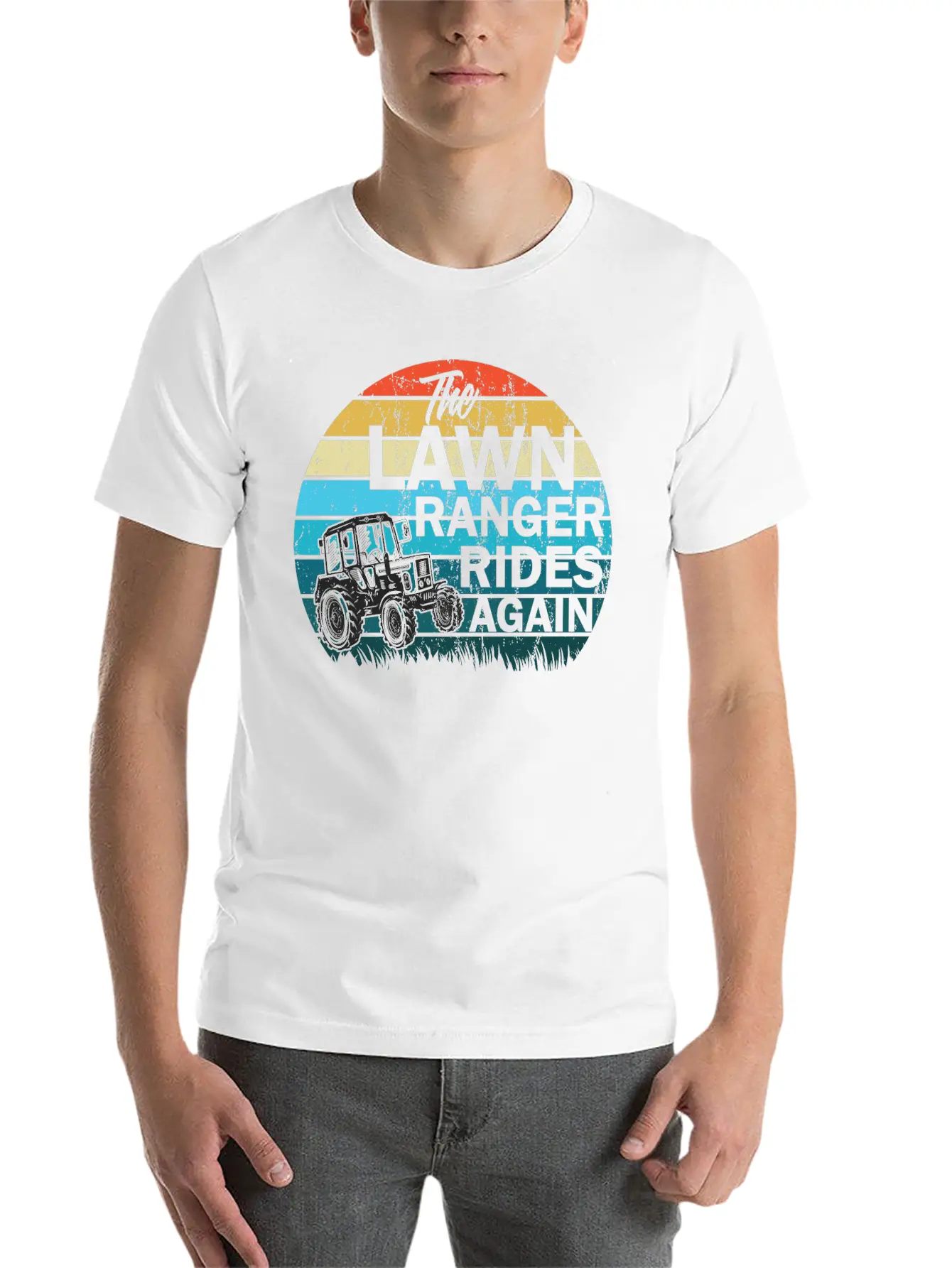 The Lawn Ranger Rides Again Lawn Tractor Mowing Stylish Everyday T-Shirt – Unisex Basic Cotton Tee