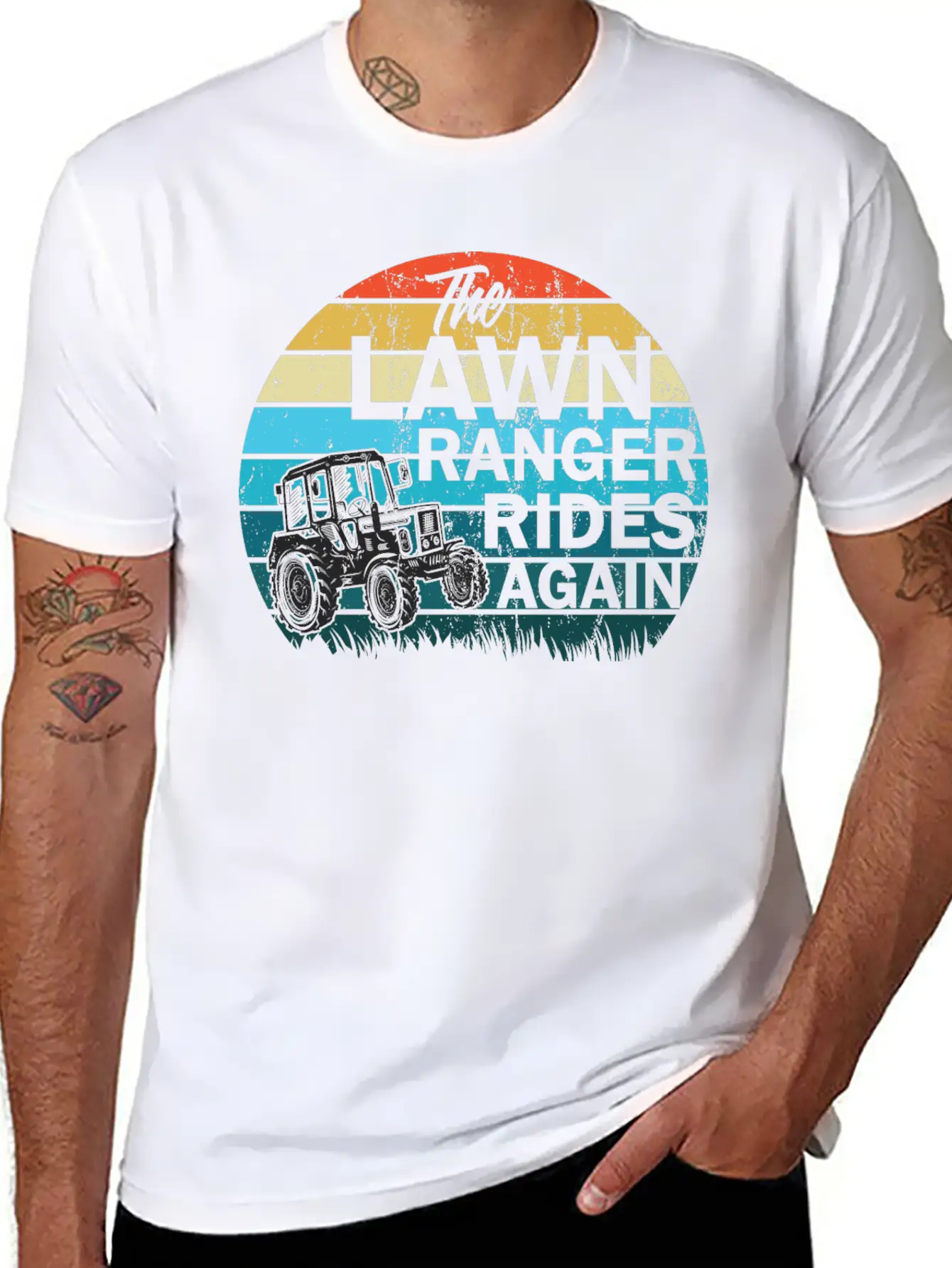 The Lawn Ranger Rides Again Lawn Tractor Mowing Stylish Everyday T-Shirt – Unisex Basic Cotton Tee