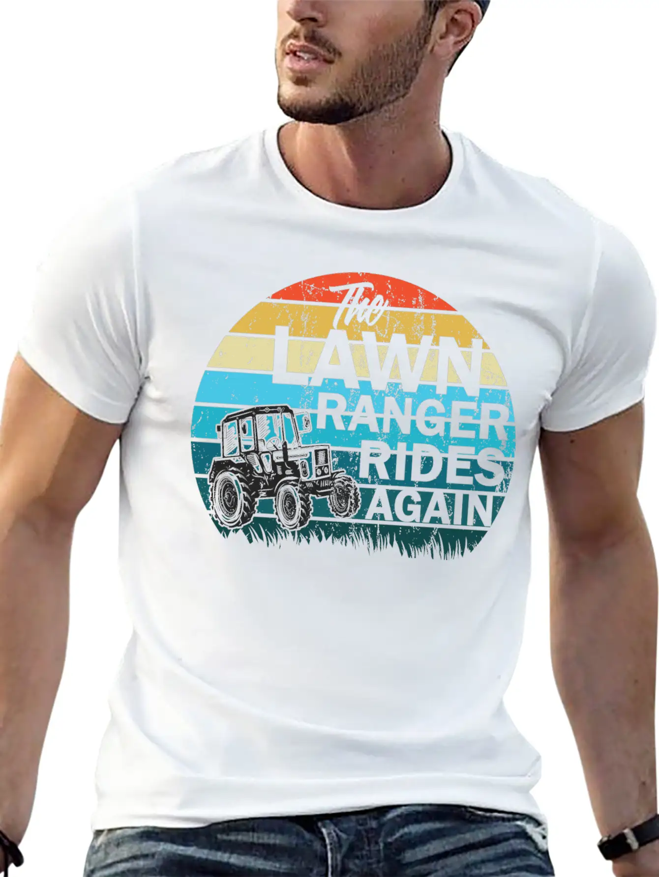 The Lawn Ranger Rides Again Lawn Tractor Mowing Stylish Everyday T-Shirt – Unisex Basic Cotton Tee