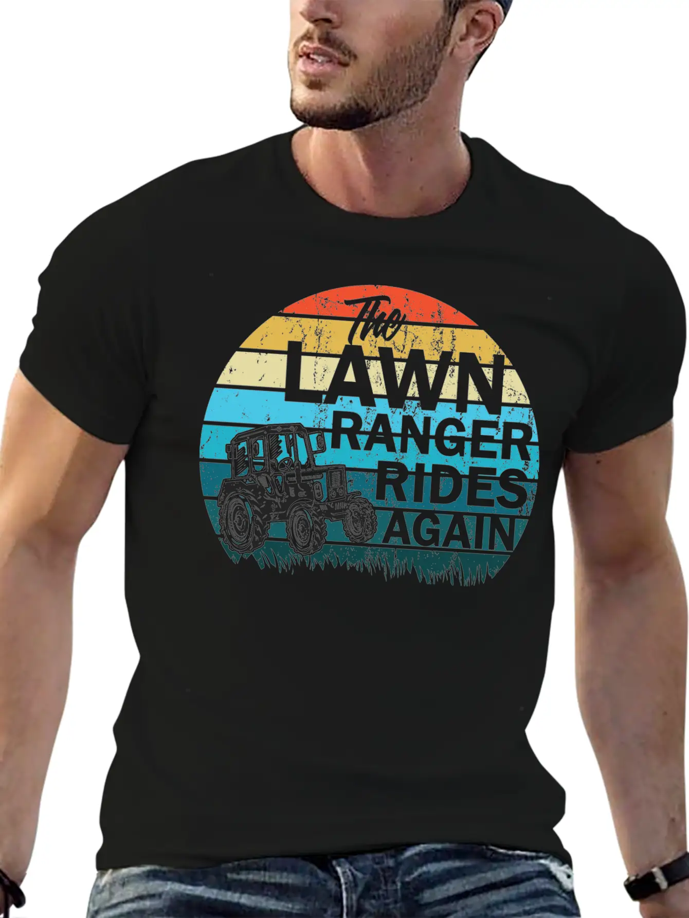 The Lawn Ranger Rides Again Lawn Tractor Mowing Stylish Everyday T-Shirt – Unisex Basic Cotton Tee