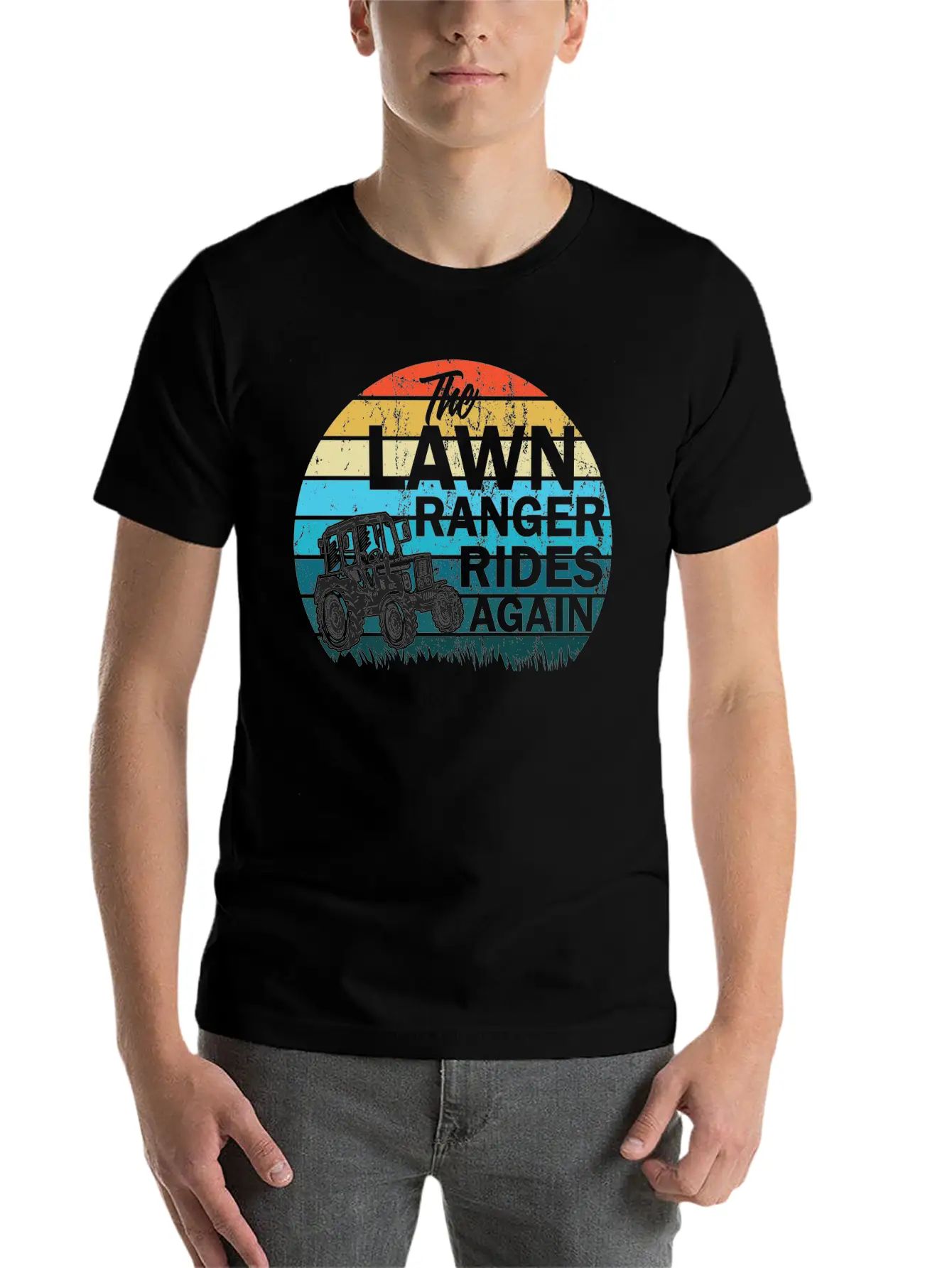 The Lawn Ranger Rides Again Lawn Tractor Mowing Stylish Everyday T-Shirt – Unisex Basic Cotton Tee