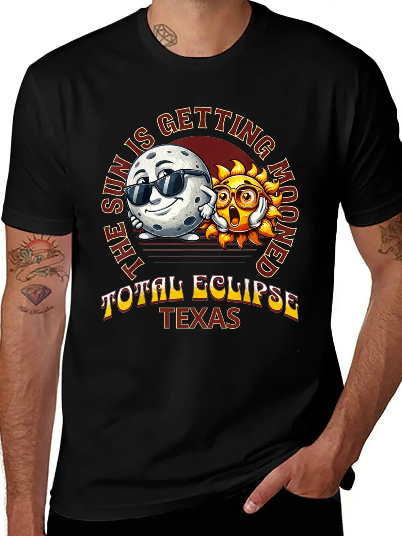The Sun Is Getting Mooned Total Eclipse Texas 2024 Unisex Short Sleeve Soft Cotton T-Shirt – Casual Everyday Wear
