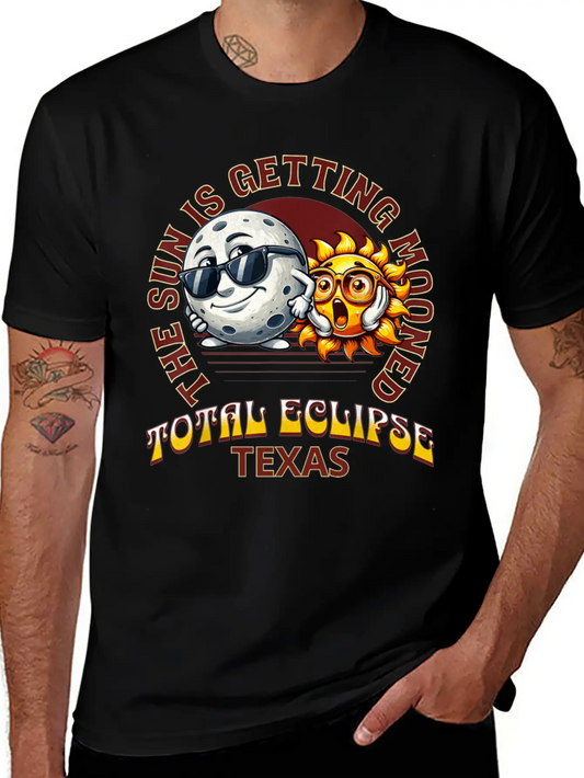 The Sun Is Getting Mooned Total Eclipse Texas 2024 Unisex Short Sleeve Soft Cotton T-Shirt – Casual Everyday Wear