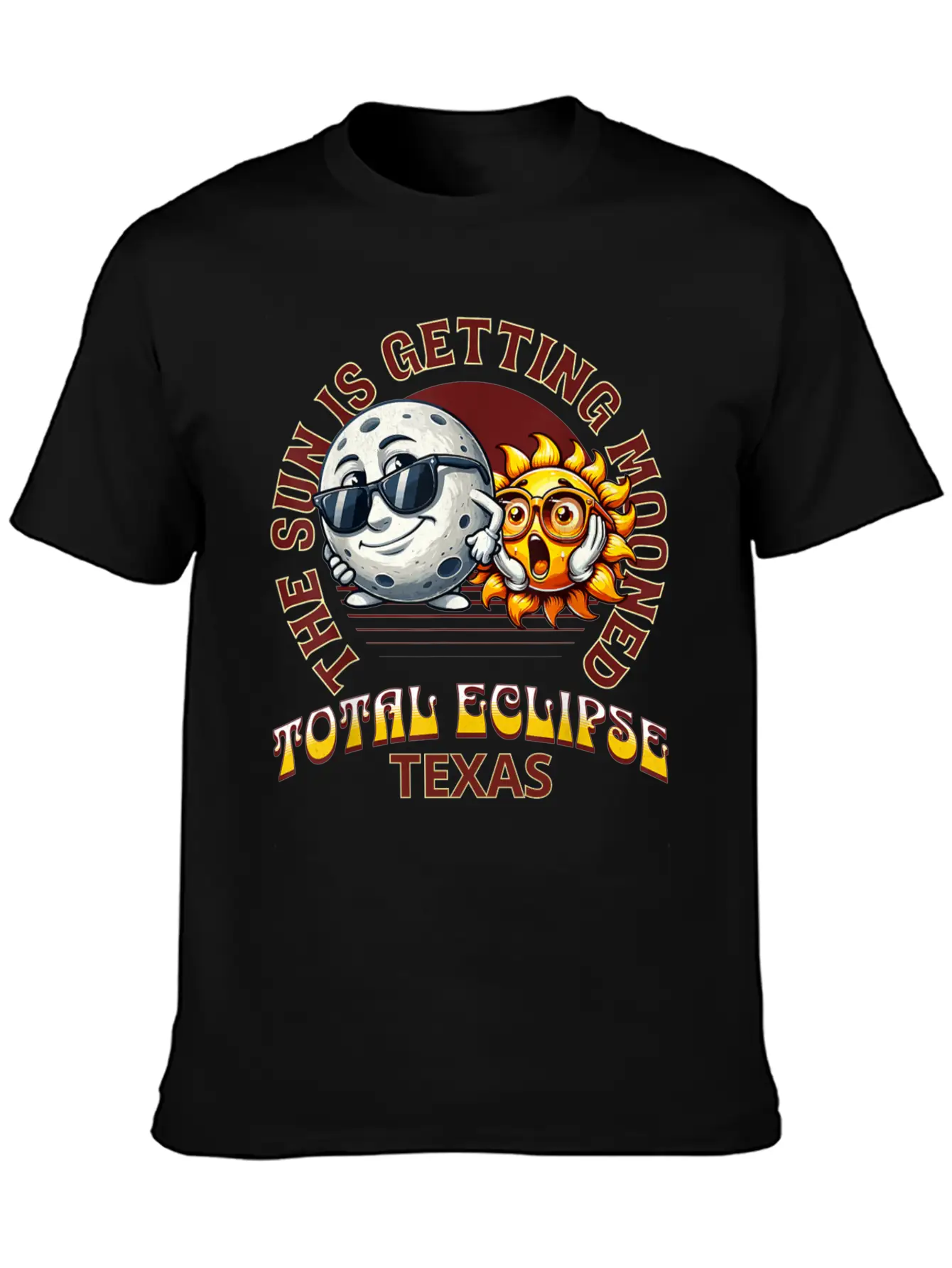 The Sun Is Getting Mooned Total Eclipse Texas 2024 Unisex Short Sleeve Soft Cotton T-Shirt – Casual Everyday Wear