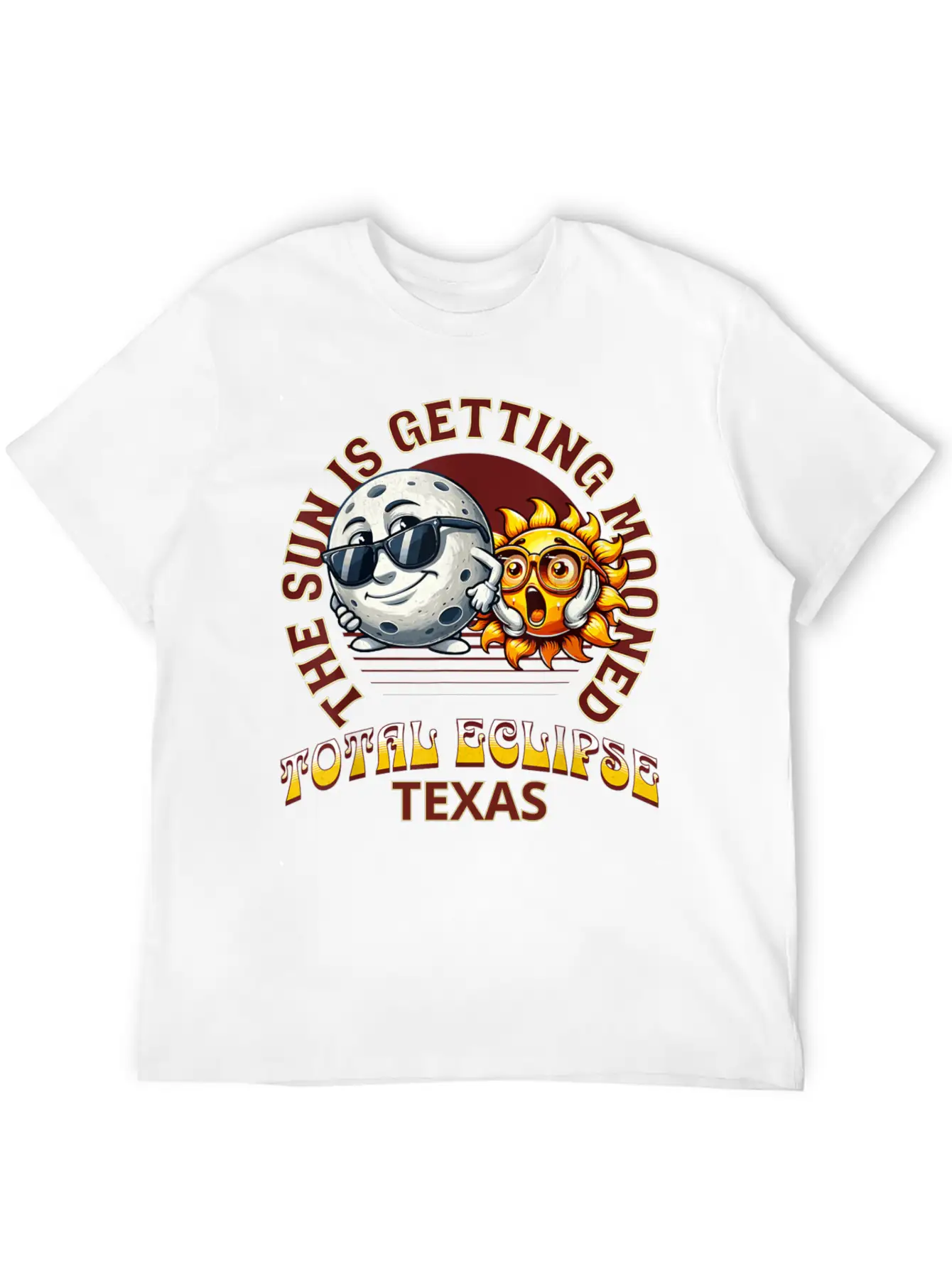 The Sun Is Getting Mooned Total Eclipse Texas 2024 Unisex Short Sleeve Soft Cotton T-Shirt – Casual Everyday Wear