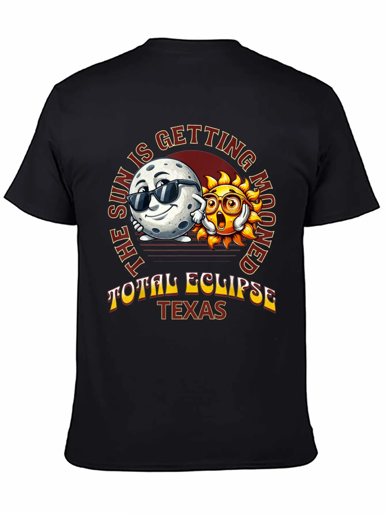 The Sun Is Getting Mooned Total Eclipse Texas 2024 Unisex Short Sleeve Soft Cotton T-Shirt – Casual Everyday Wear