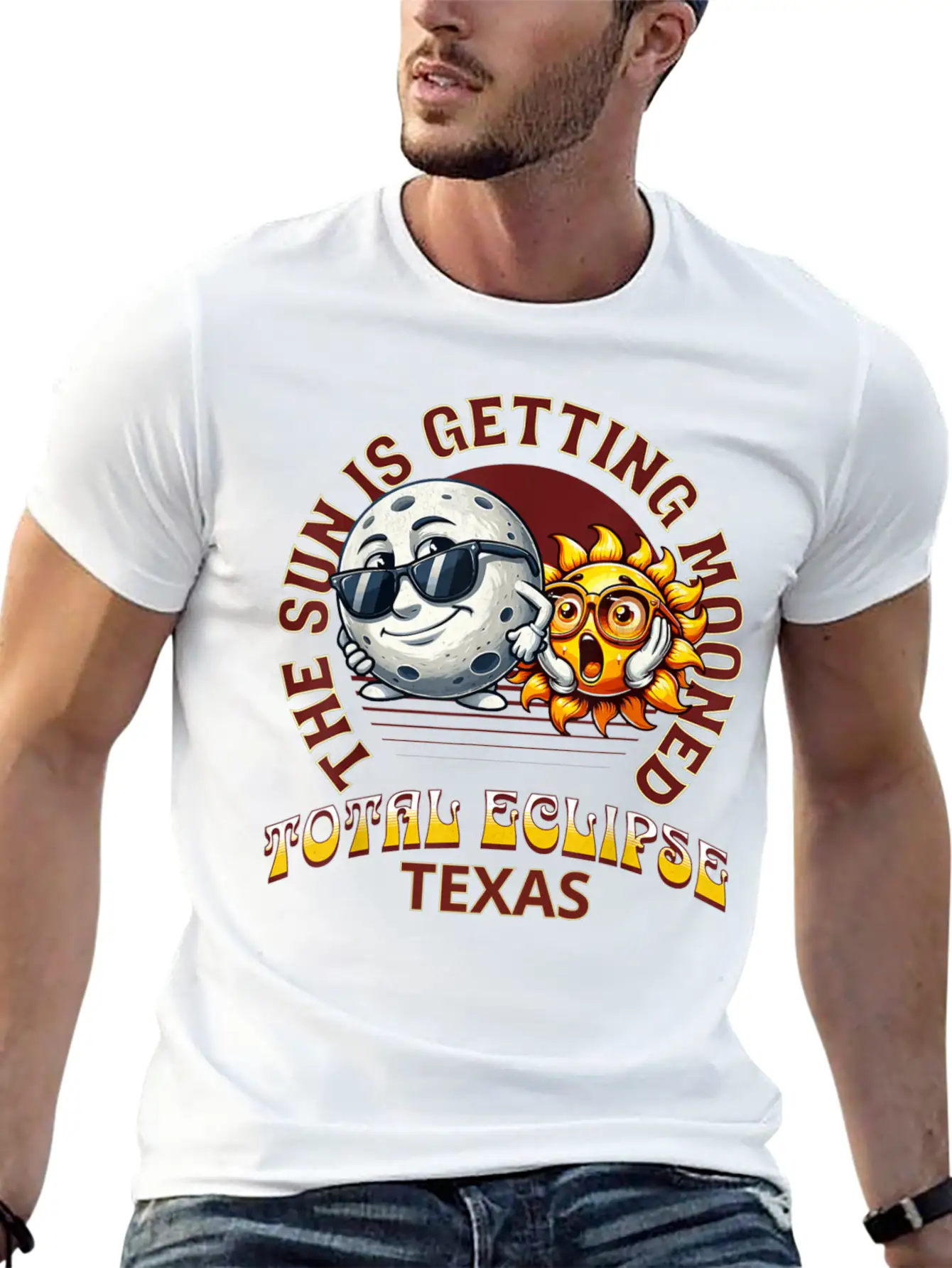 The Sun Is Getting Mooned Total Eclipse Texas 2024 Unisex Short Sleeve Soft Cotton T-Shirt – Casual Everyday Wear