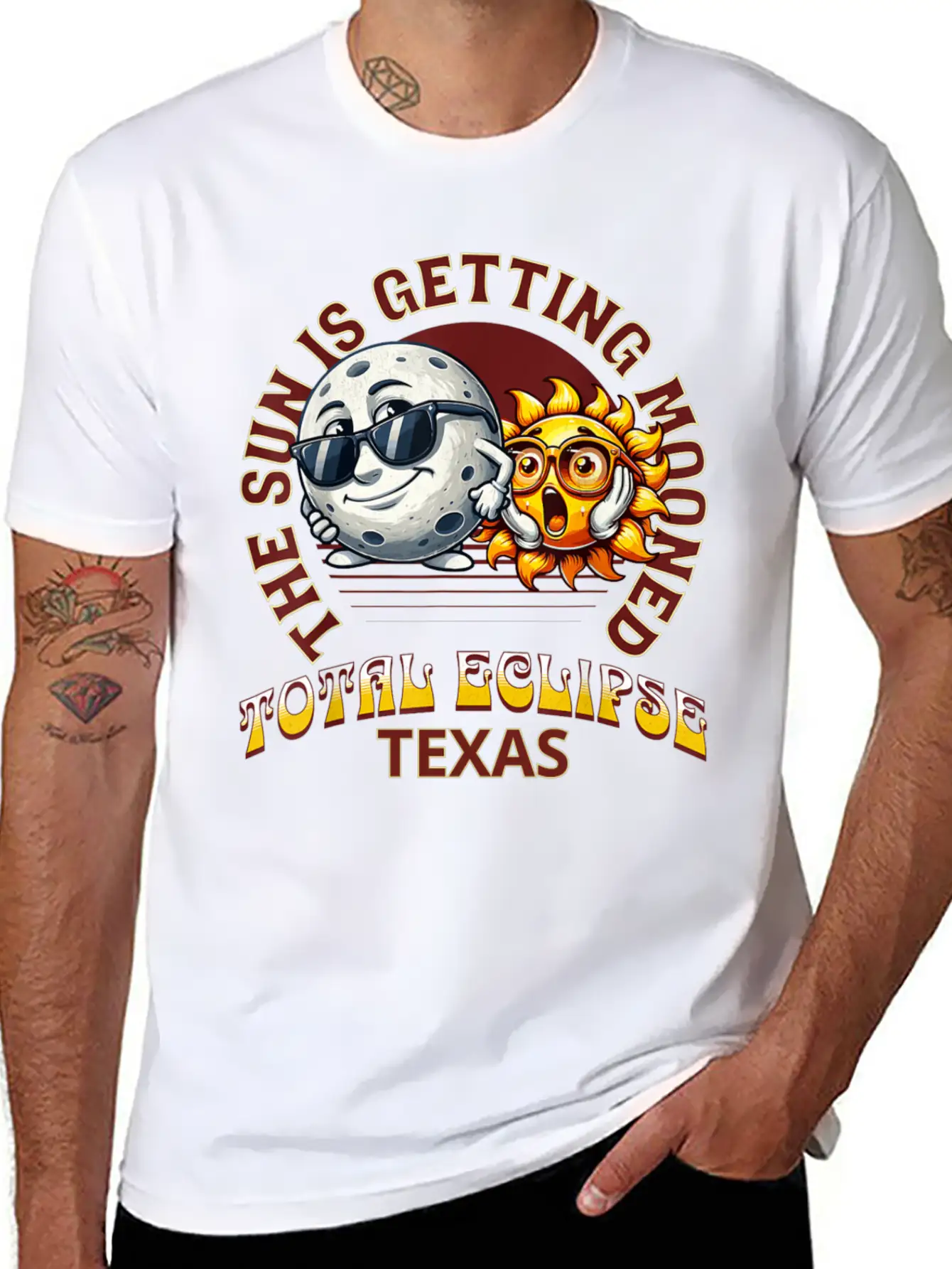 The Sun Is Getting Mooned Total Eclipse Texas 2024 Unisex Short Sleeve Soft Cotton T-Shirt – Casual Everyday Wear