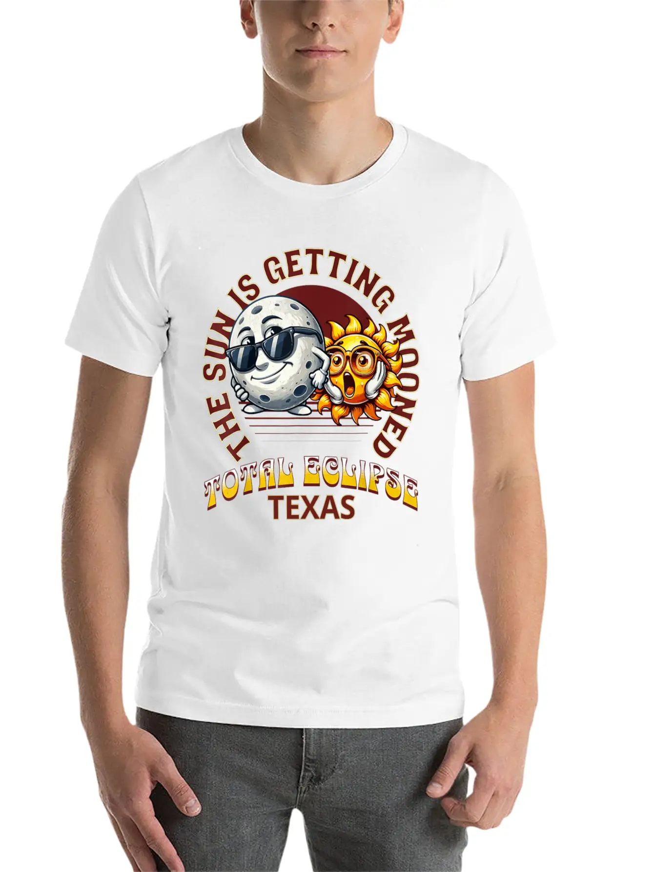The Sun Is Getting Mooned Total Eclipse Texas 2024 Unisex Short Sleeve Soft Cotton T-Shirt – Casual Everyday Wear