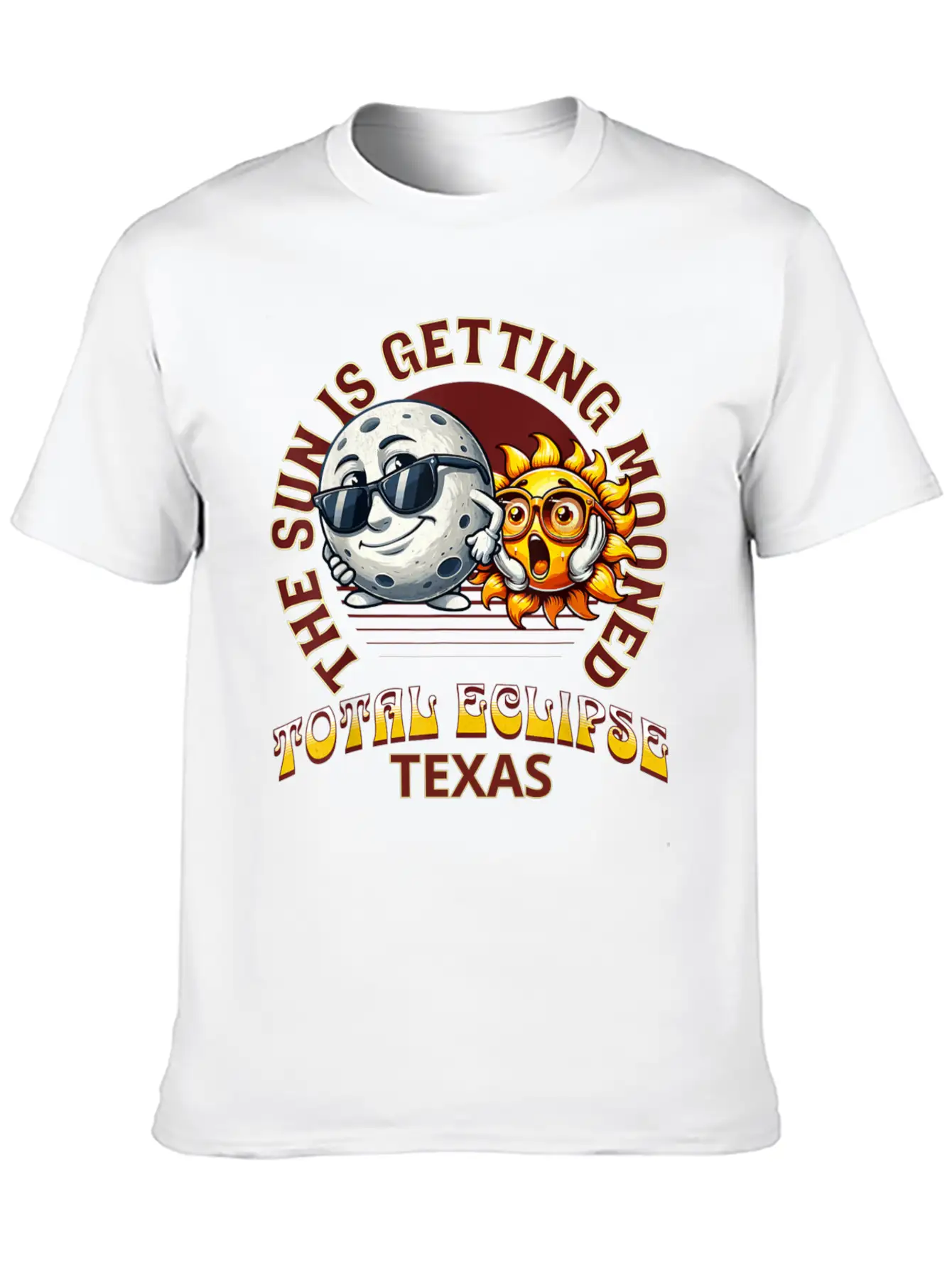 The Sun Is Getting Mooned Total Eclipse Texas 2024 Unisex Short Sleeve Soft Cotton T-Shirt – Casual Everyday Wear