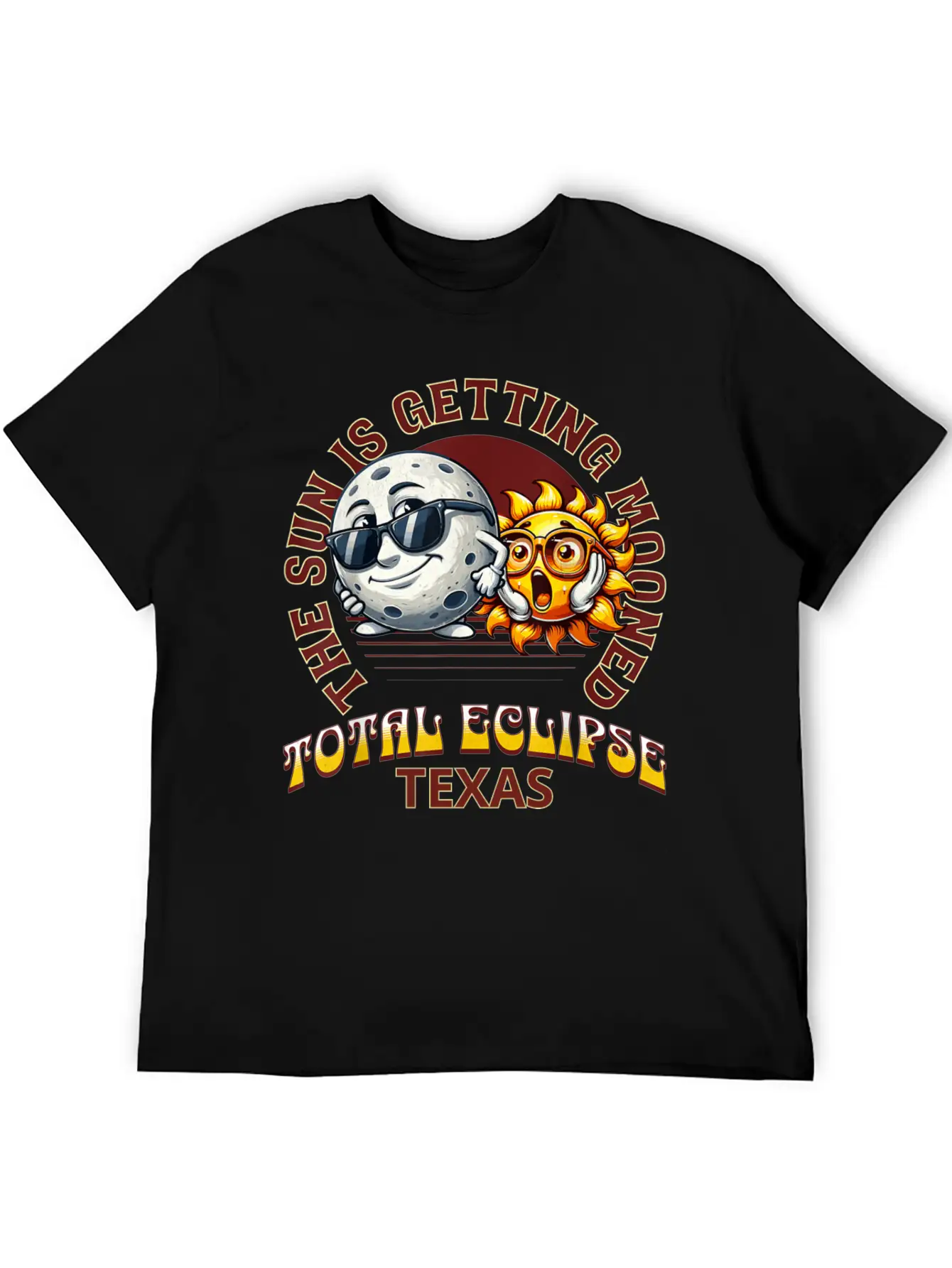 The Sun Is Getting Mooned Total Eclipse Texas 2024 Unisex Short Sleeve Soft Cotton T-Shirt – Casual Everyday Wear