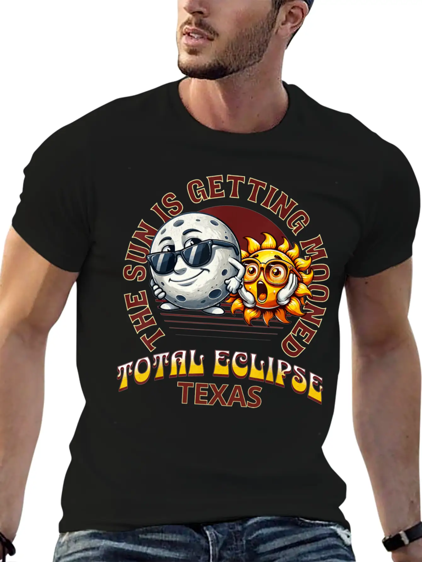 The Sun Is Getting Mooned Total Eclipse Texas 2024 Unisex Short Sleeve Soft Cotton T-Shirt – Casual Everyday Wear